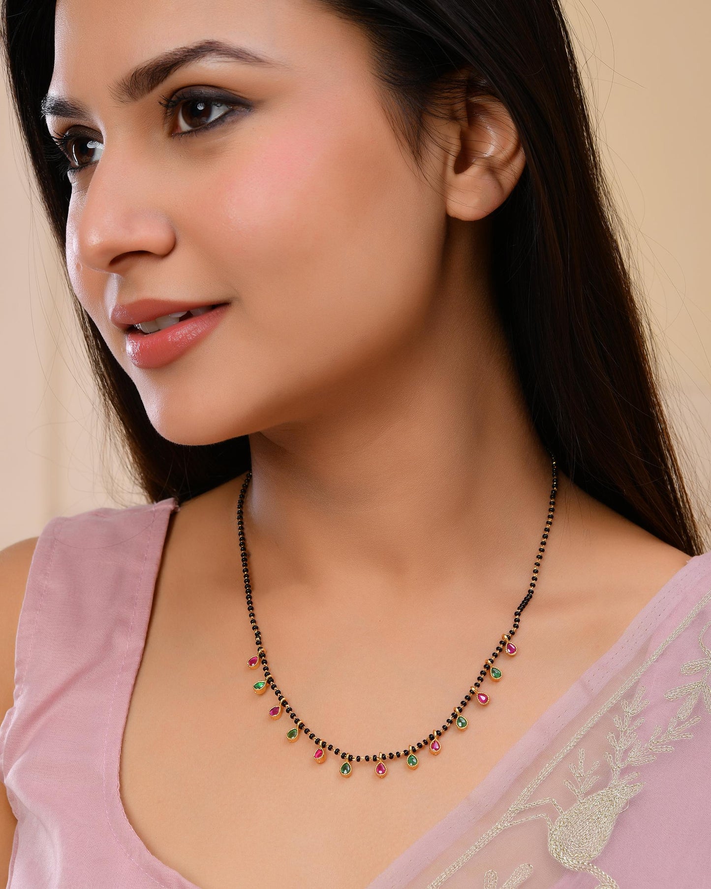 VOJ Gold-Polished Ad Studded Drop Shaped Mangalsutra - Swadesiicart