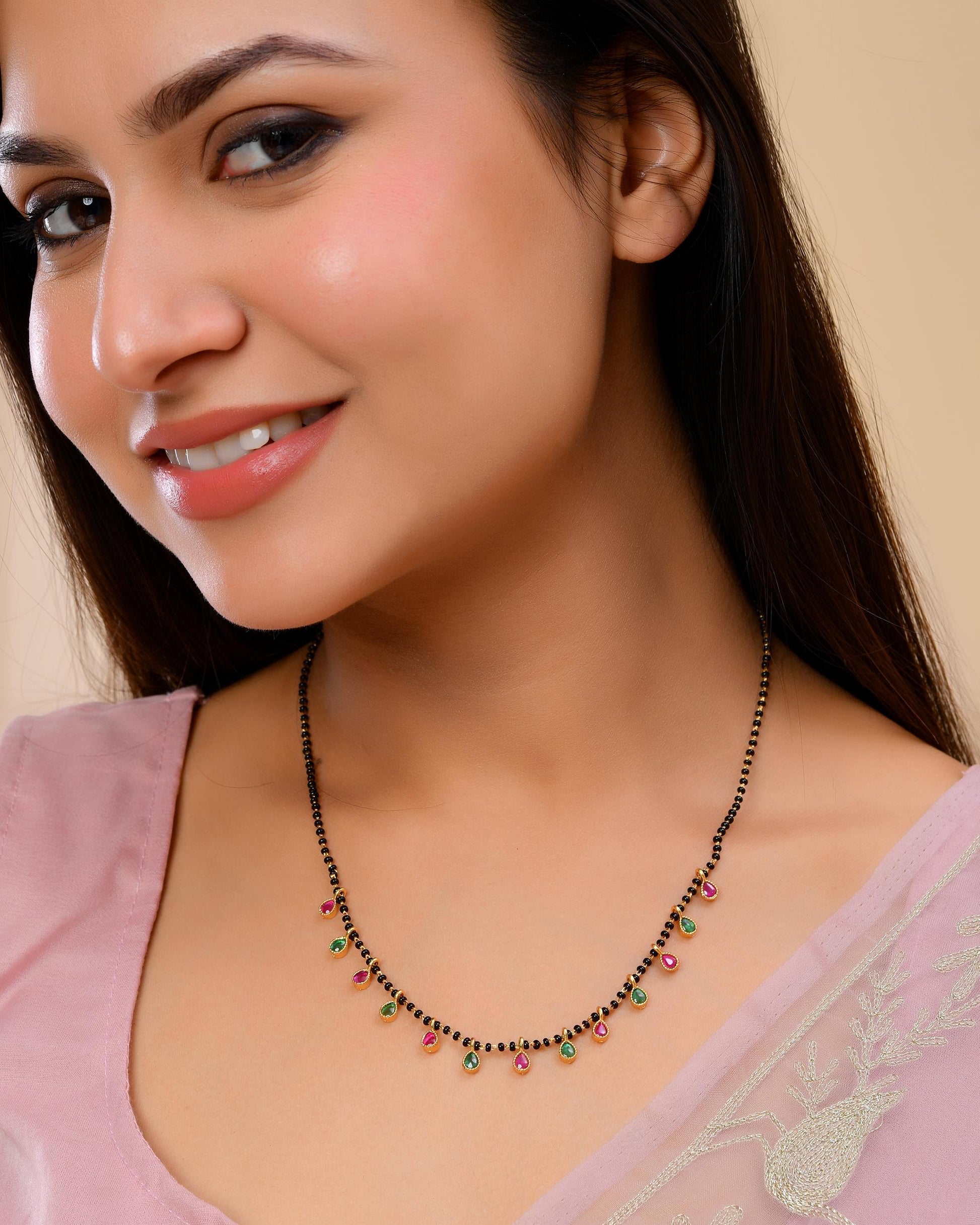 VOJ Gold-Polished Ad Studded Drop Shaped Mangalsutra - Swadesiicart
