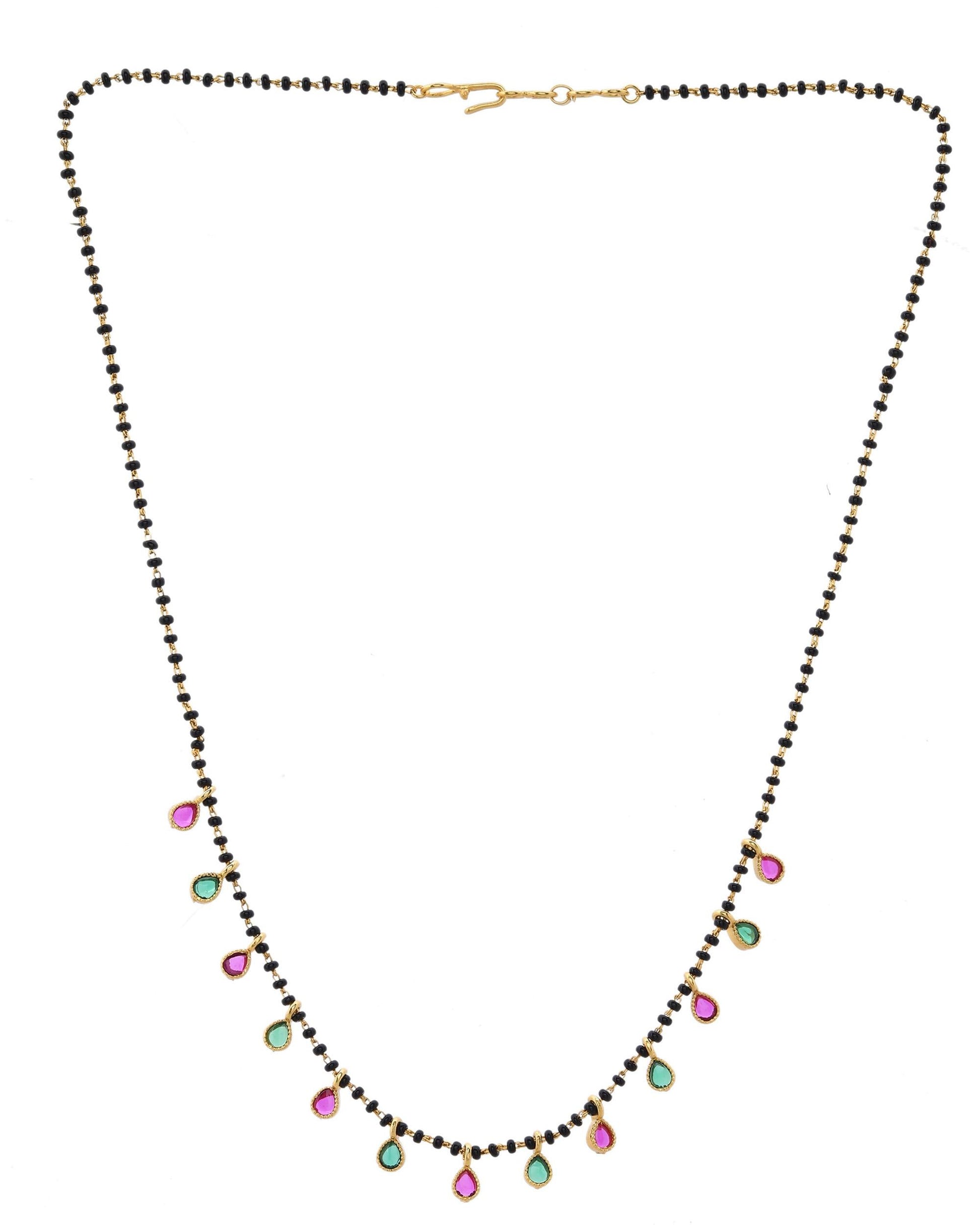 VOJ Gold-Polished Ad Studded Drop Shaped Mangalsutra - Swadesiicart