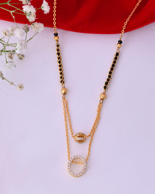 VOJ Gold-Polished Ad Studded Oval Shaped Mangalsutra - Swadesiicart