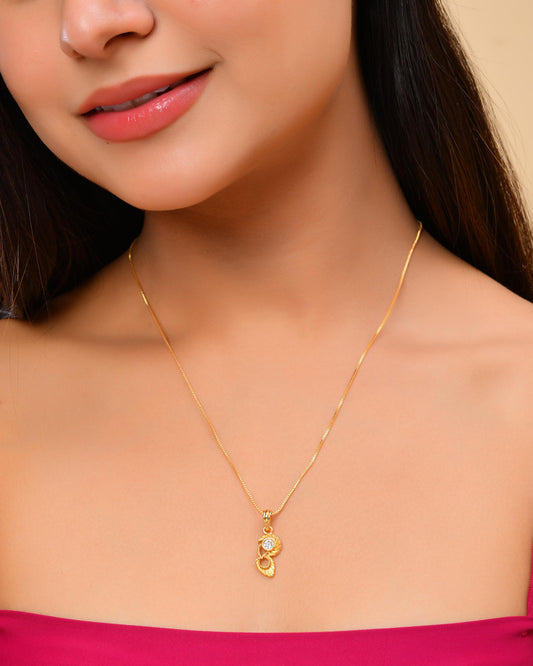 VOJ Gold-Polished Designer Ad Studded Pendant With Chain - Swadesiicart