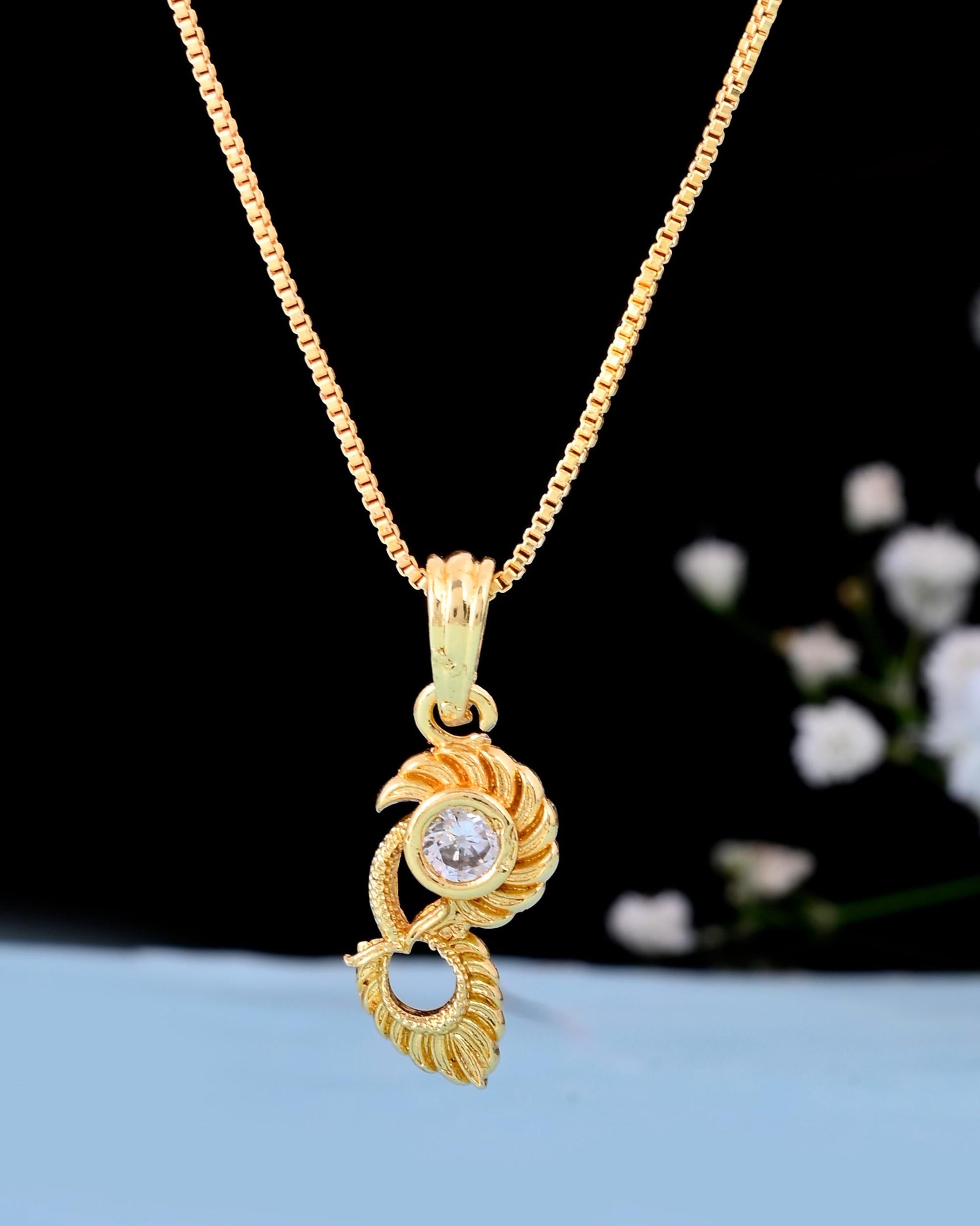 VOJ Gold-Polished Designer Ad Studded Pendant With Chain - Swadesiicart
