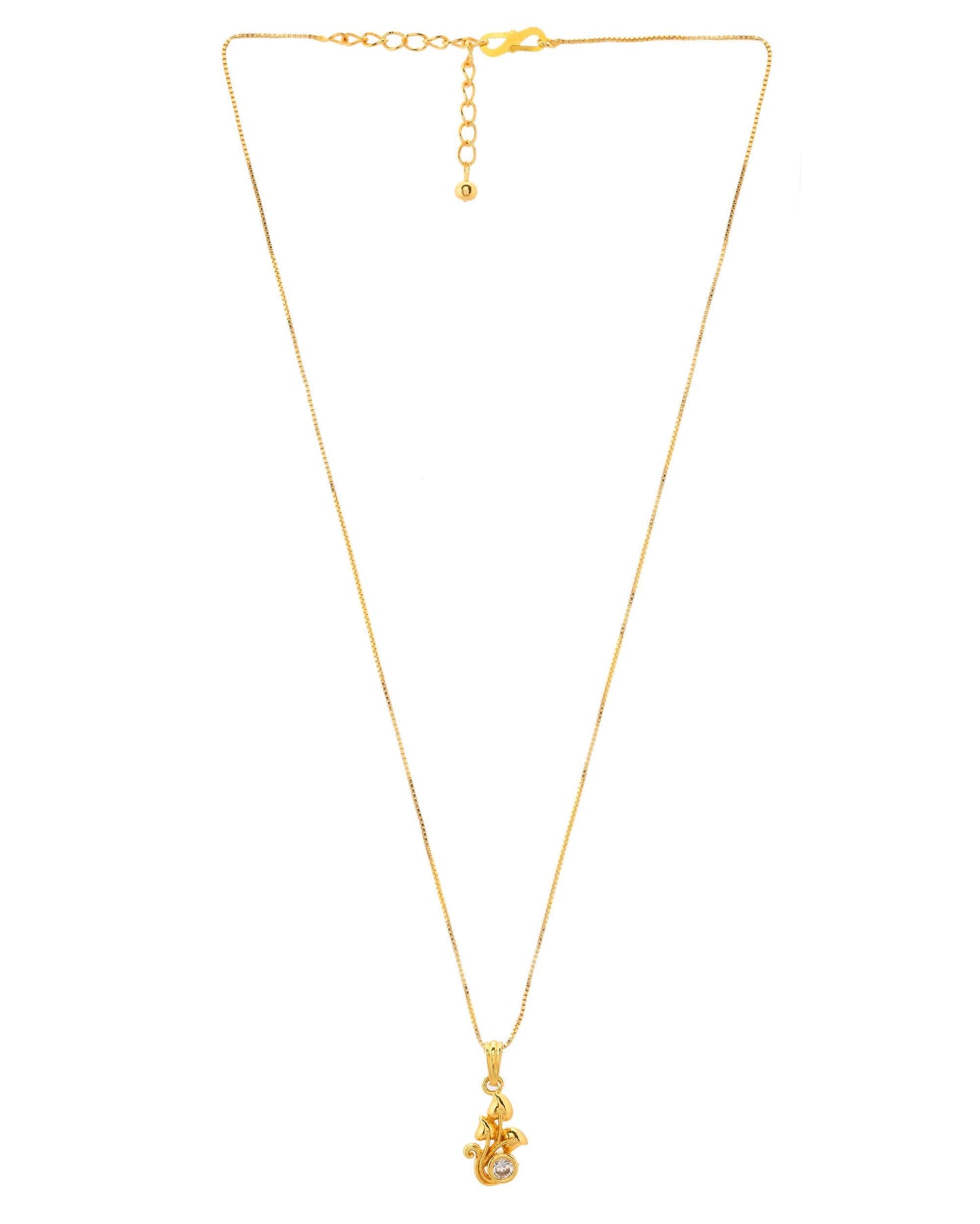 VOJ Gold-Polished Plant Shaped Ad Studded Pendant With Chain - Swadesiicart