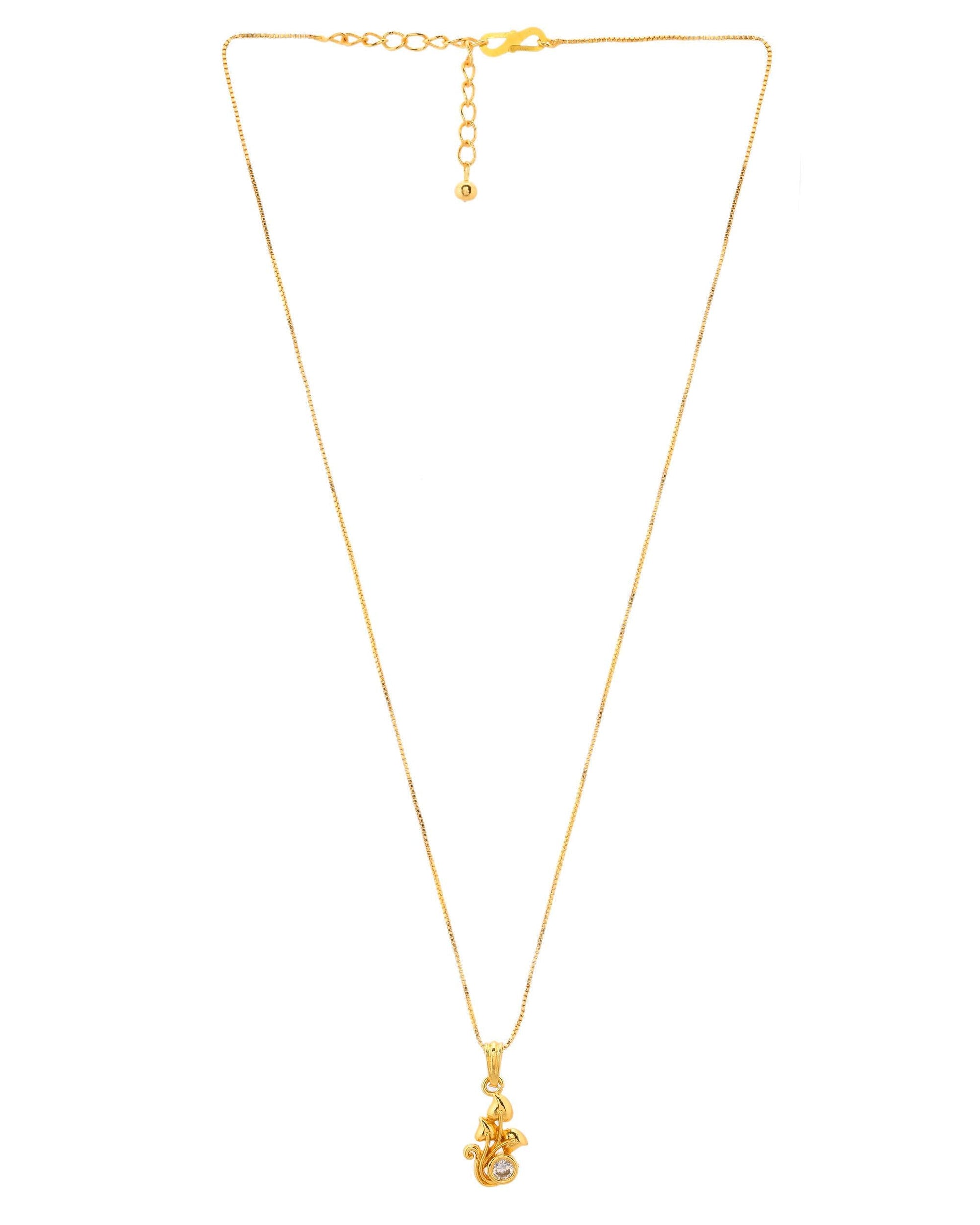 VOJ Gold-Polished Plant Shaped Ad Studded Pendant With Chain - Swadesiicart