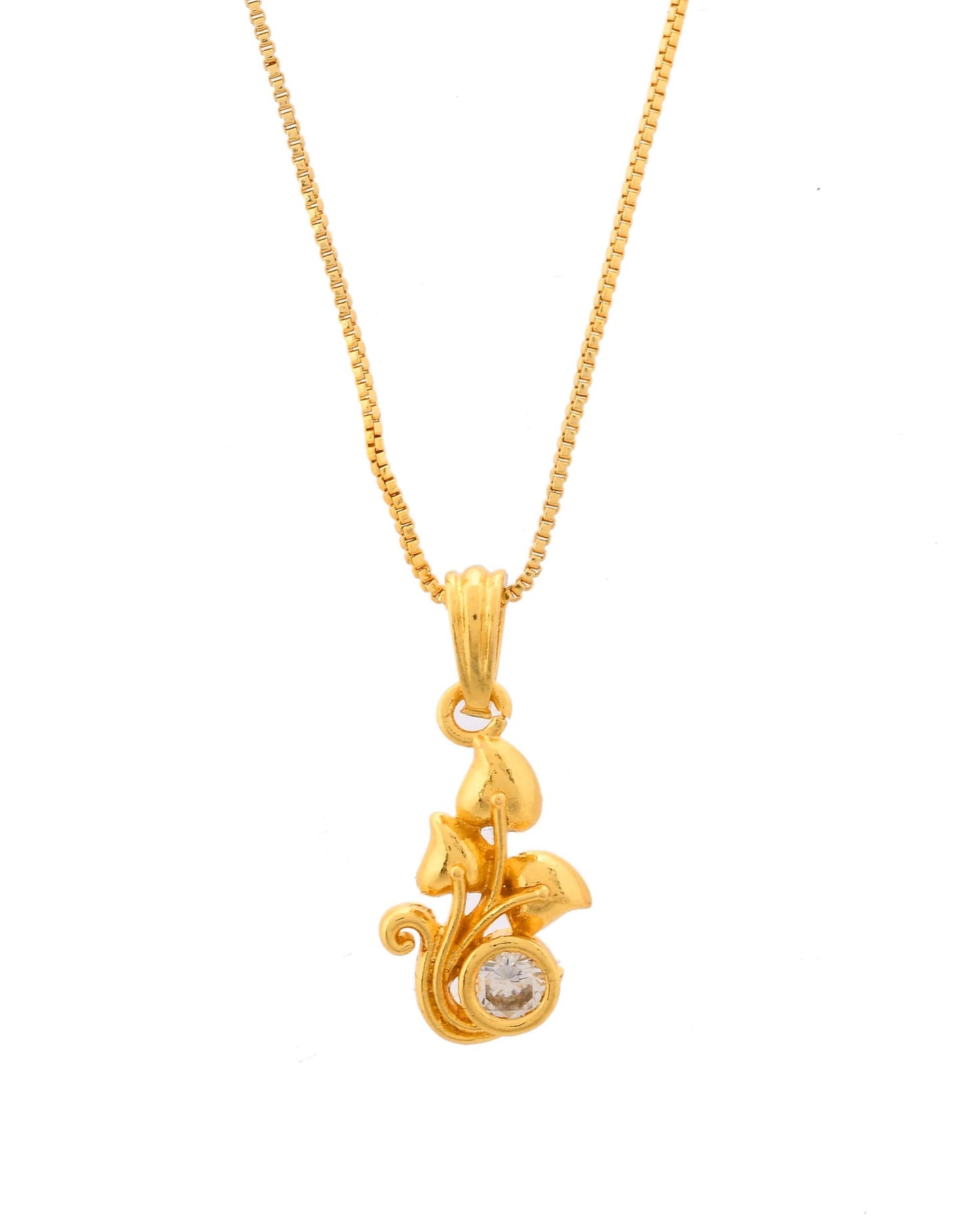 VOJ Gold-Polished Plant Shaped Ad Studded Pendant With Chain - Swadesiicart
