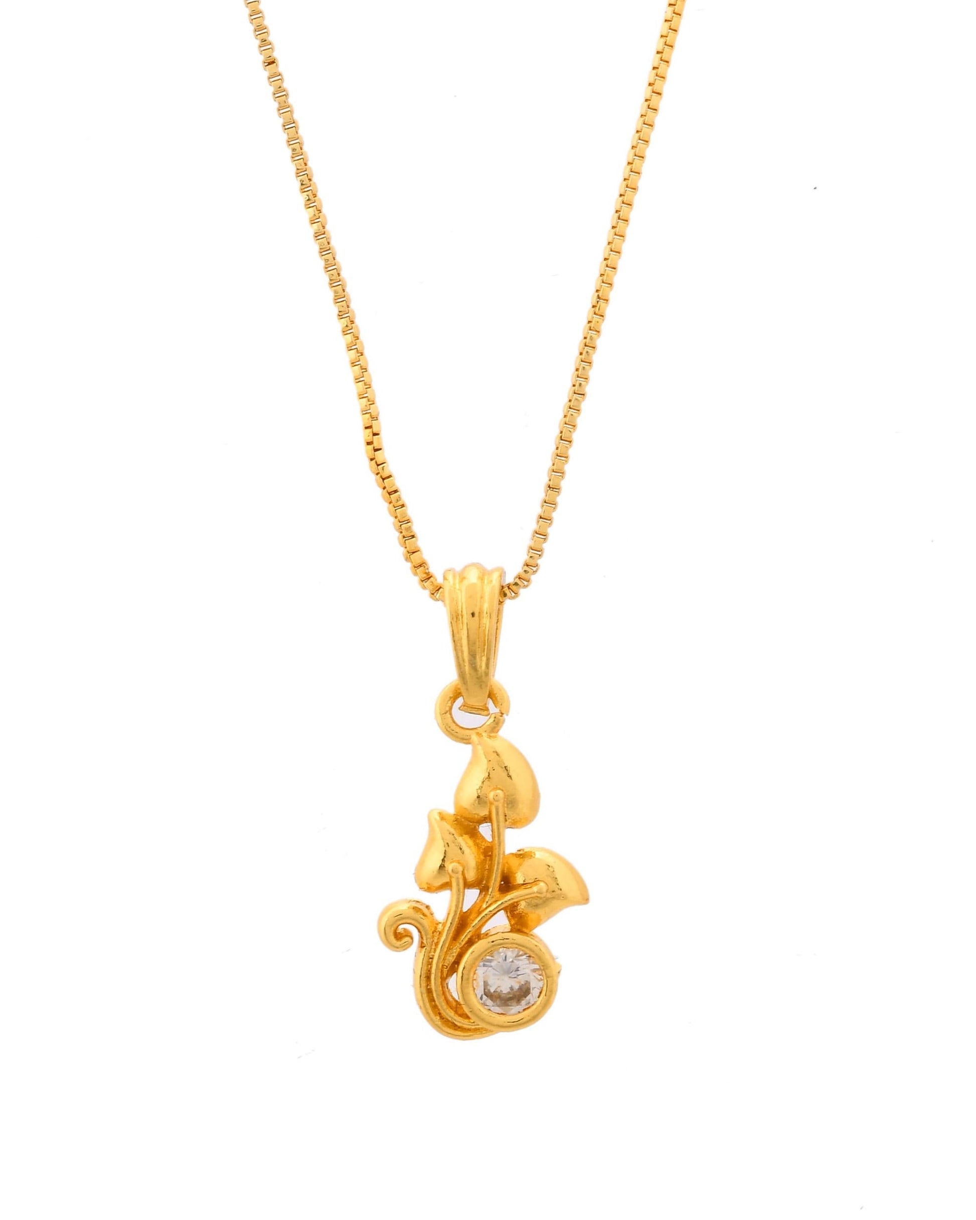 VOJ Gold-Polished Plant Shaped Ad Studded Pendant With Chain - Swadesiicart