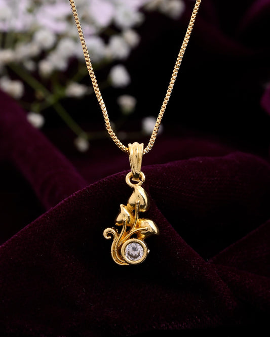 VOJ Gold-Polished Plant Shaped Ad Studded Pendant With Chain - Swadesiicart
