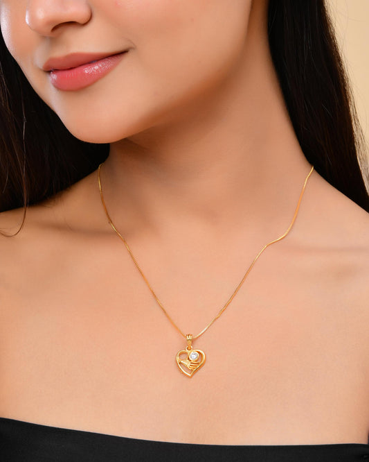 VOJ Gold-Polished Heart Shaped Ad Studded Pendant With Chain - Swadesiicart