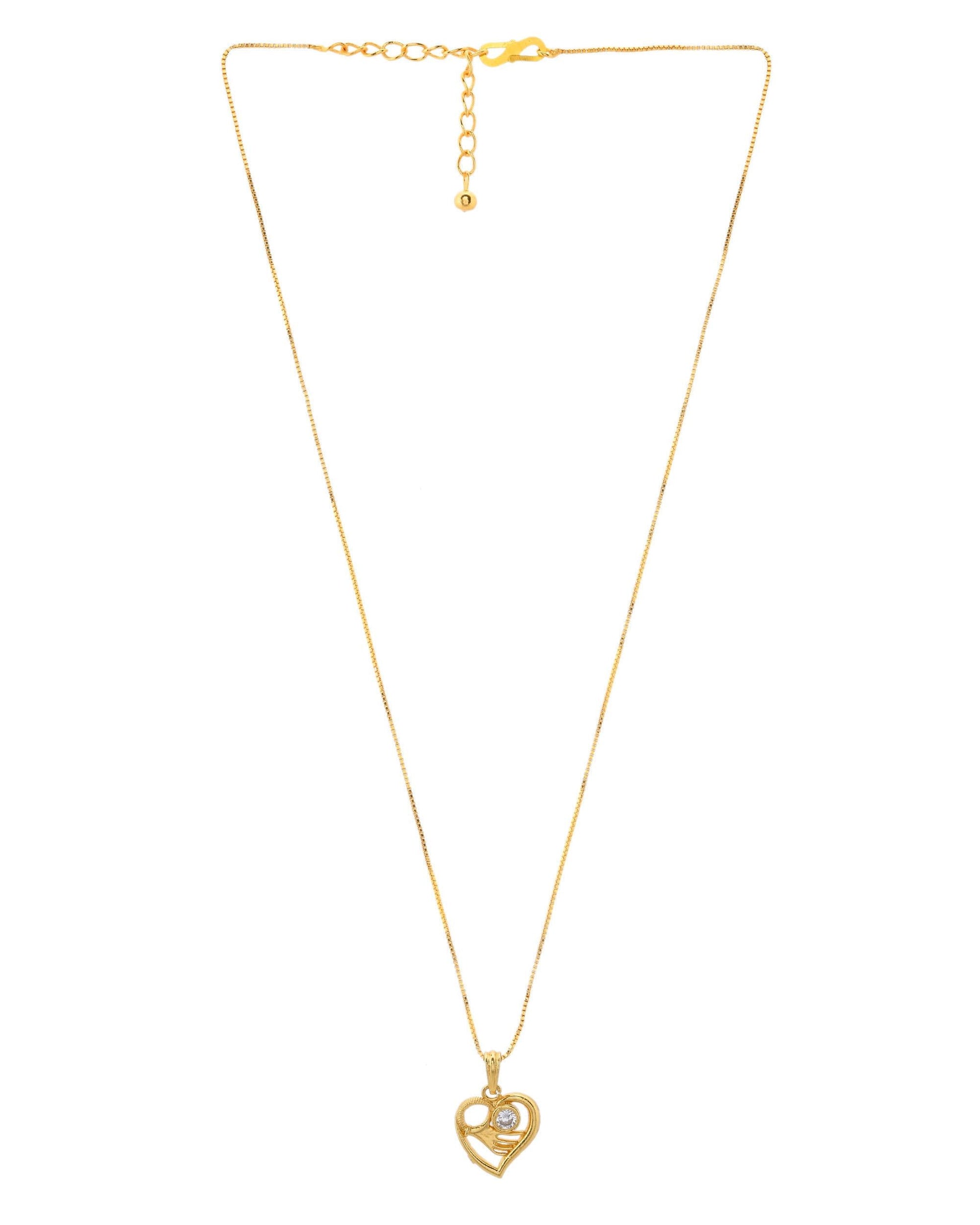 VOJ Gold-Polished Heart Shaped Ad Studded Pendant With Chain - Swadesiicart