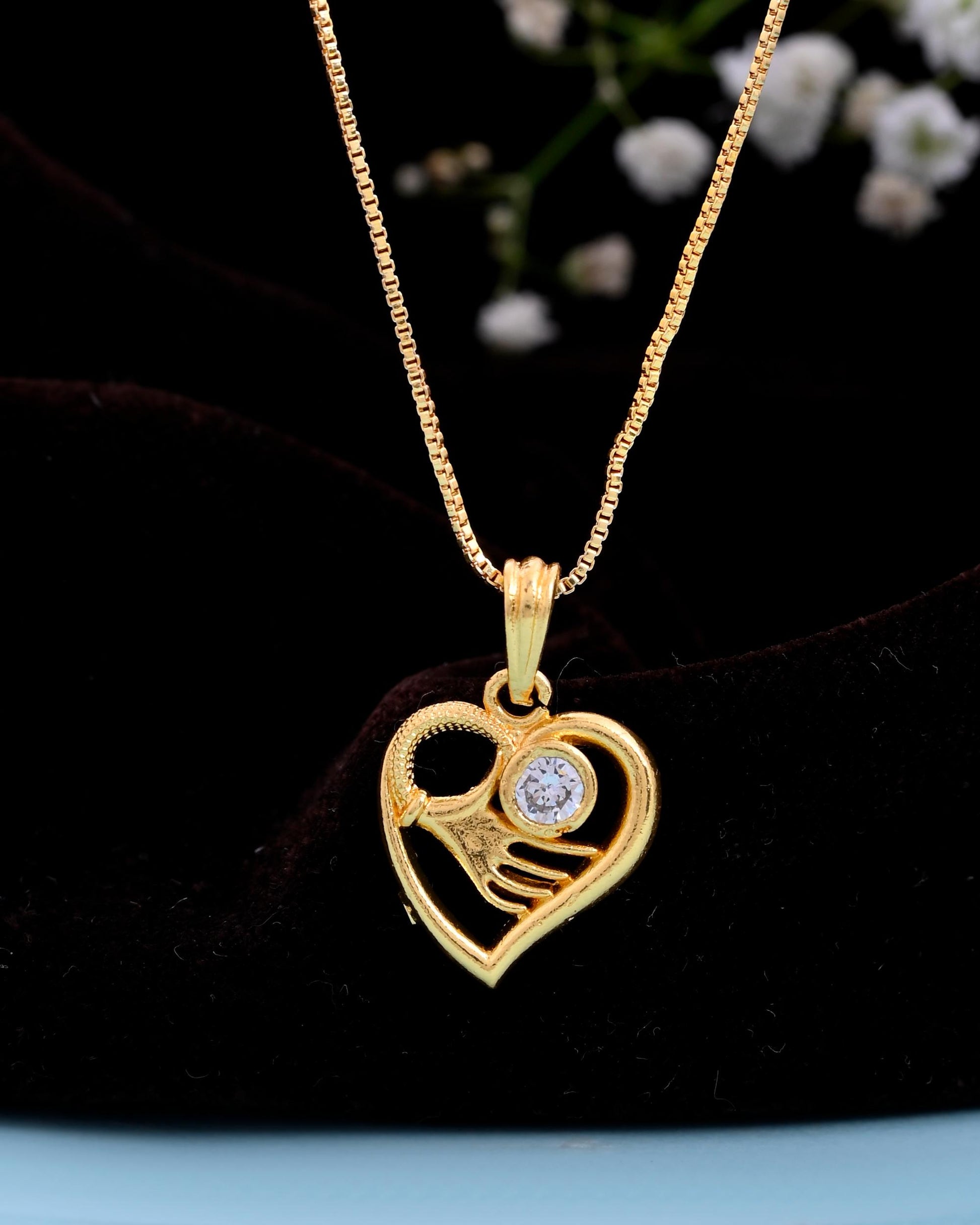 VOJ Gold-Polished Heart Shaped Ad Studded Pendant With Chain - Swadesiicart