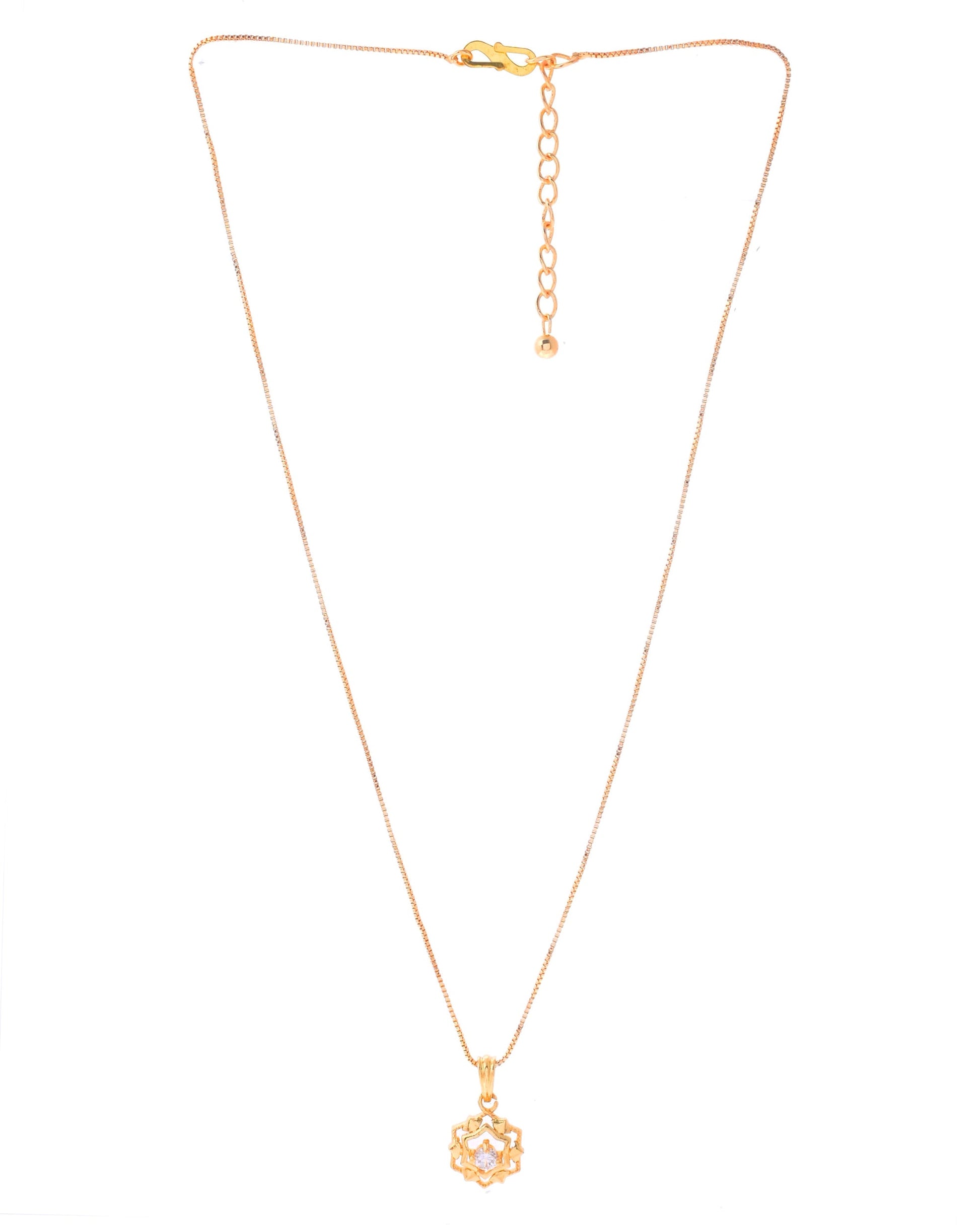 VOJ Gold-Polished Flower Shaped AD Studded Pandent With Chain - Swadesiicart