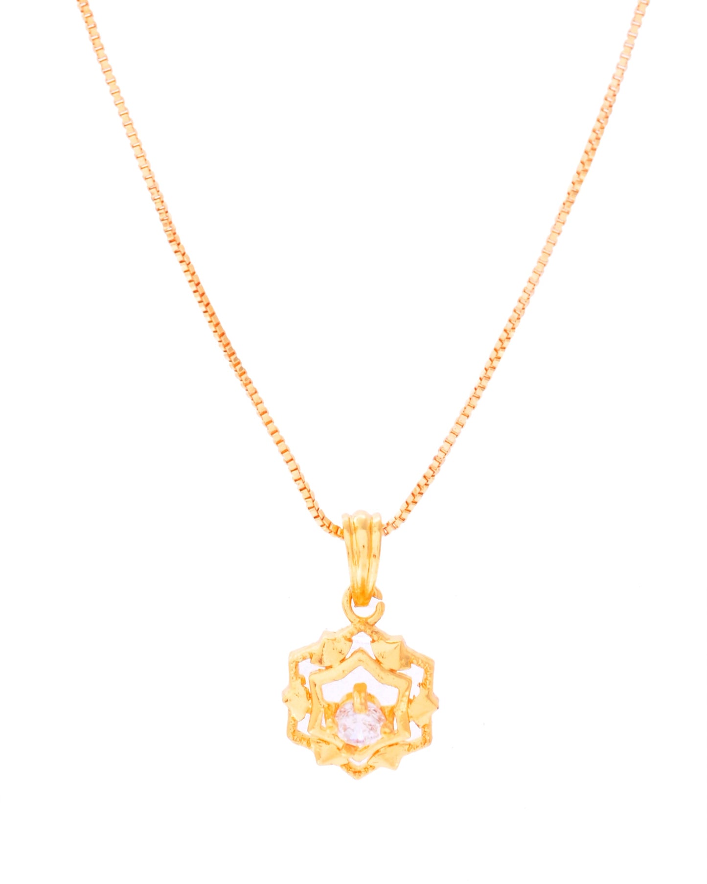 VOJ Gold-Polished Flower Shaped AD Studded Pandent With Chain - Swadesiicart