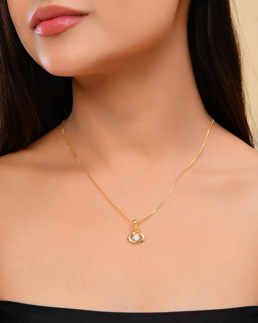 VOJ Gold-Polished Swan Shaped Ad Studded Pendant With Chain - Swadesiicart