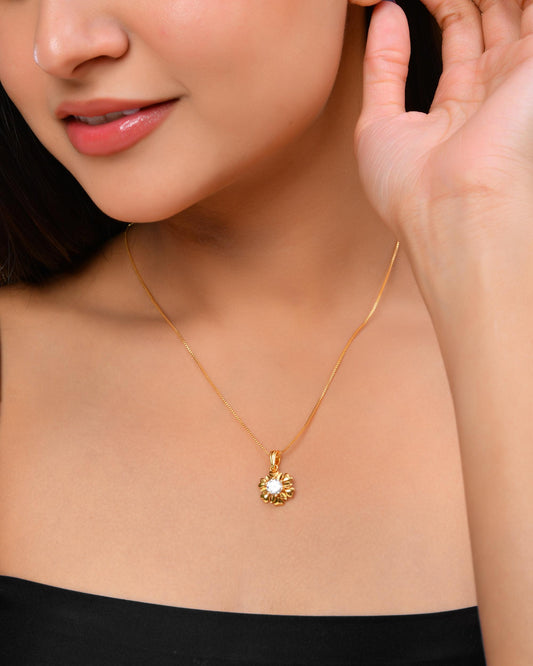 VOJ Gold-Polished Apple Shaped Ad Studded Pendant With Chain - Swadesiicart