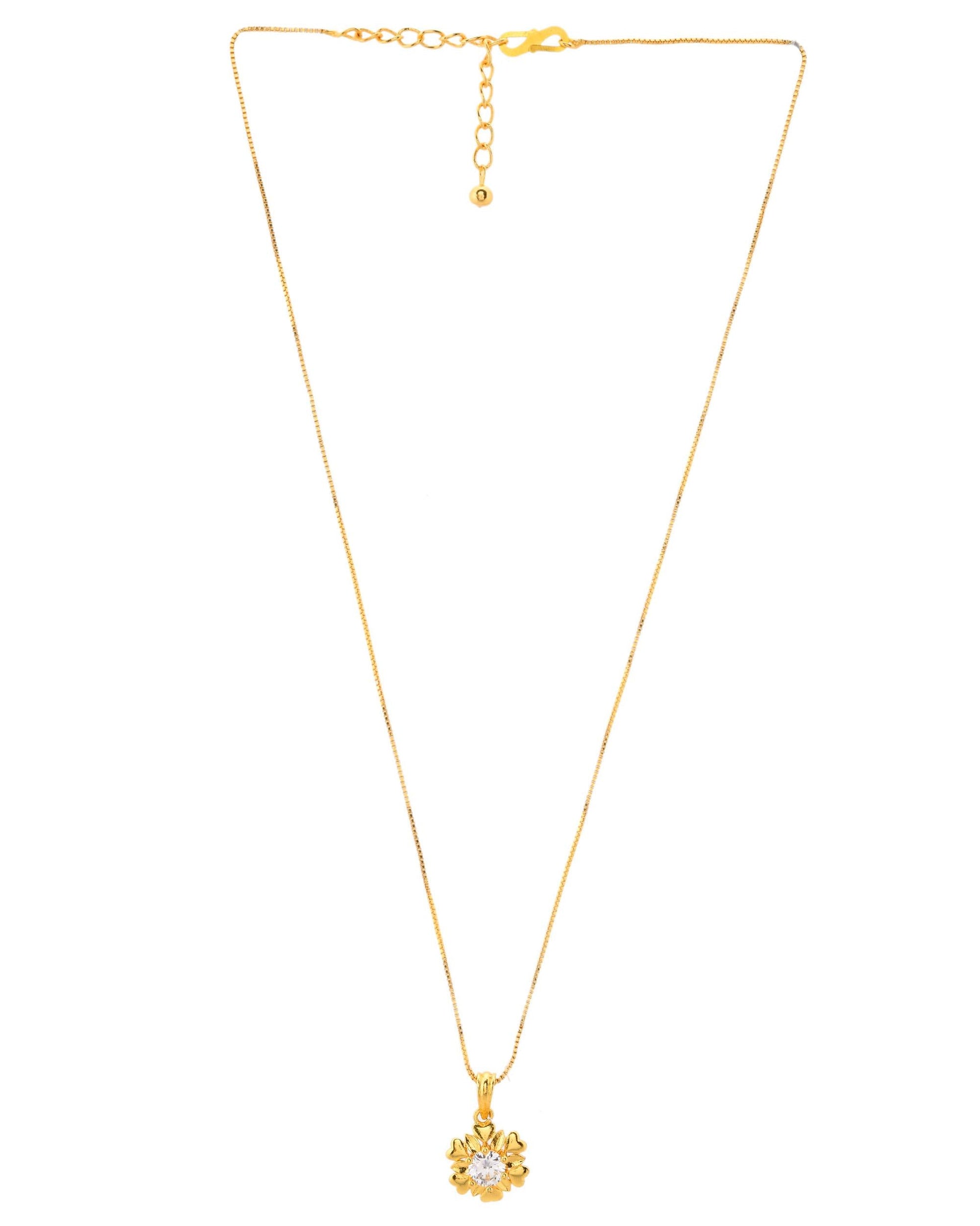 VOJ Gold-Polished Apple Shaped Ad Studded Pendant With Chain - Swadesiicart