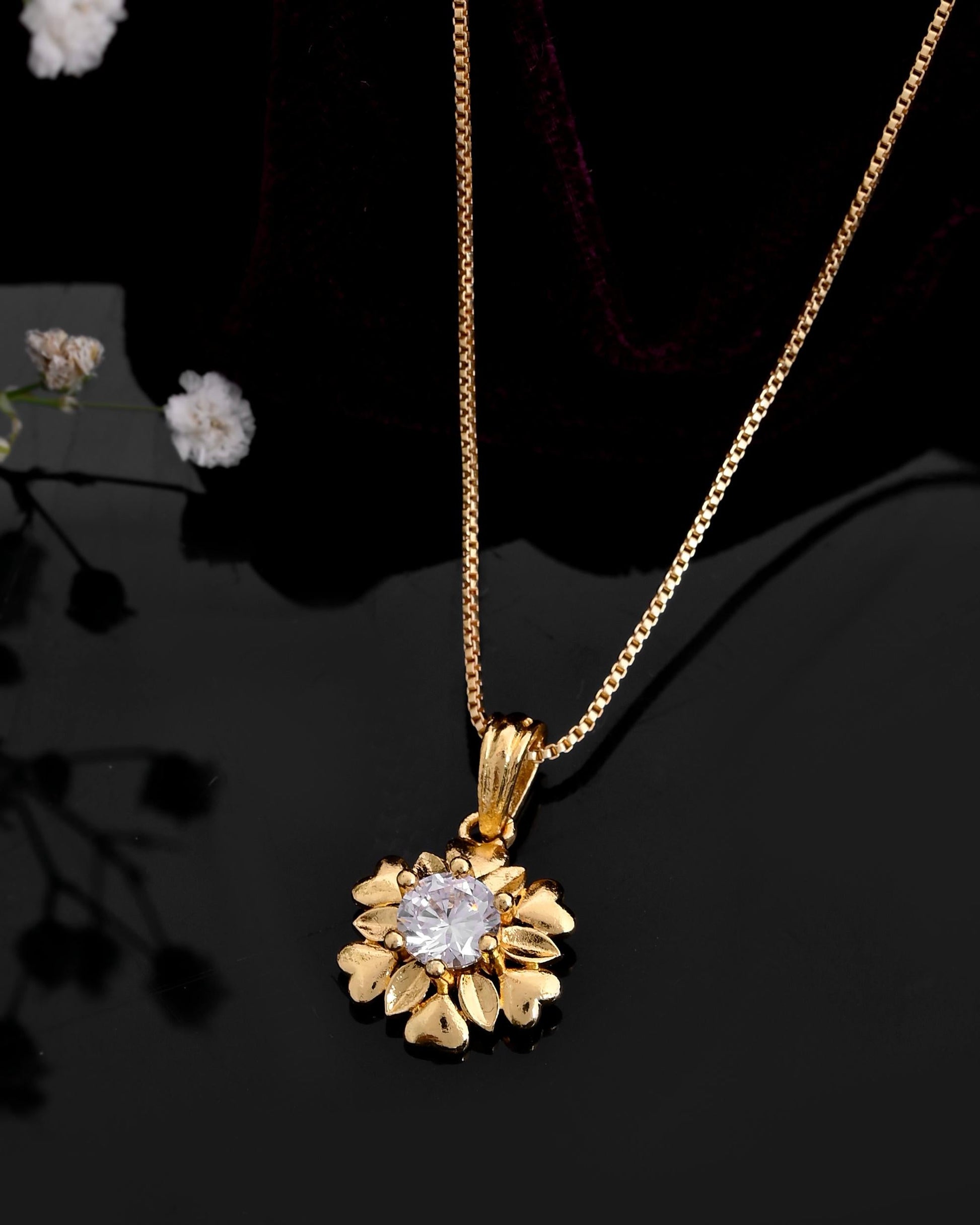 VOJ Gold-Polished Apple Shaped Ad Studded Pendant With Chain - Swadesiicart