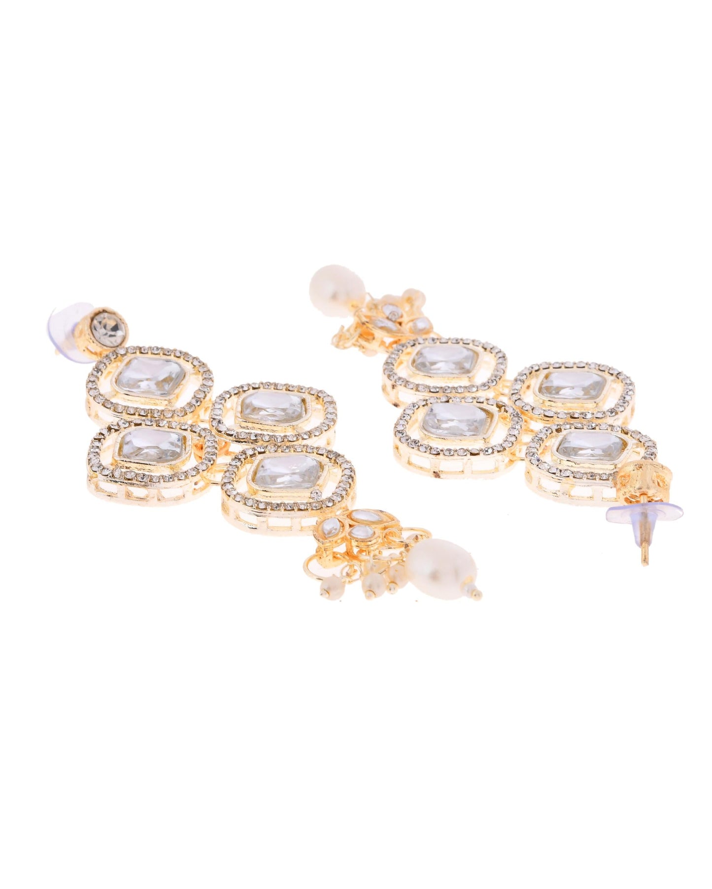 VOJ Gold-Polished Stone With White Beaded Long Jewellery Set - Swadesiicart