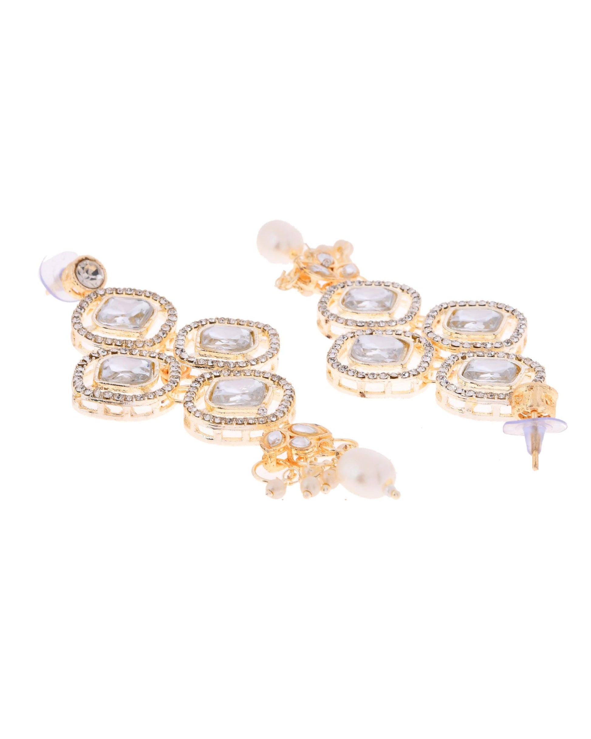 VOJ Gold-Polished Stone With White Beaded Long Jewellery Set - Swadesiicart