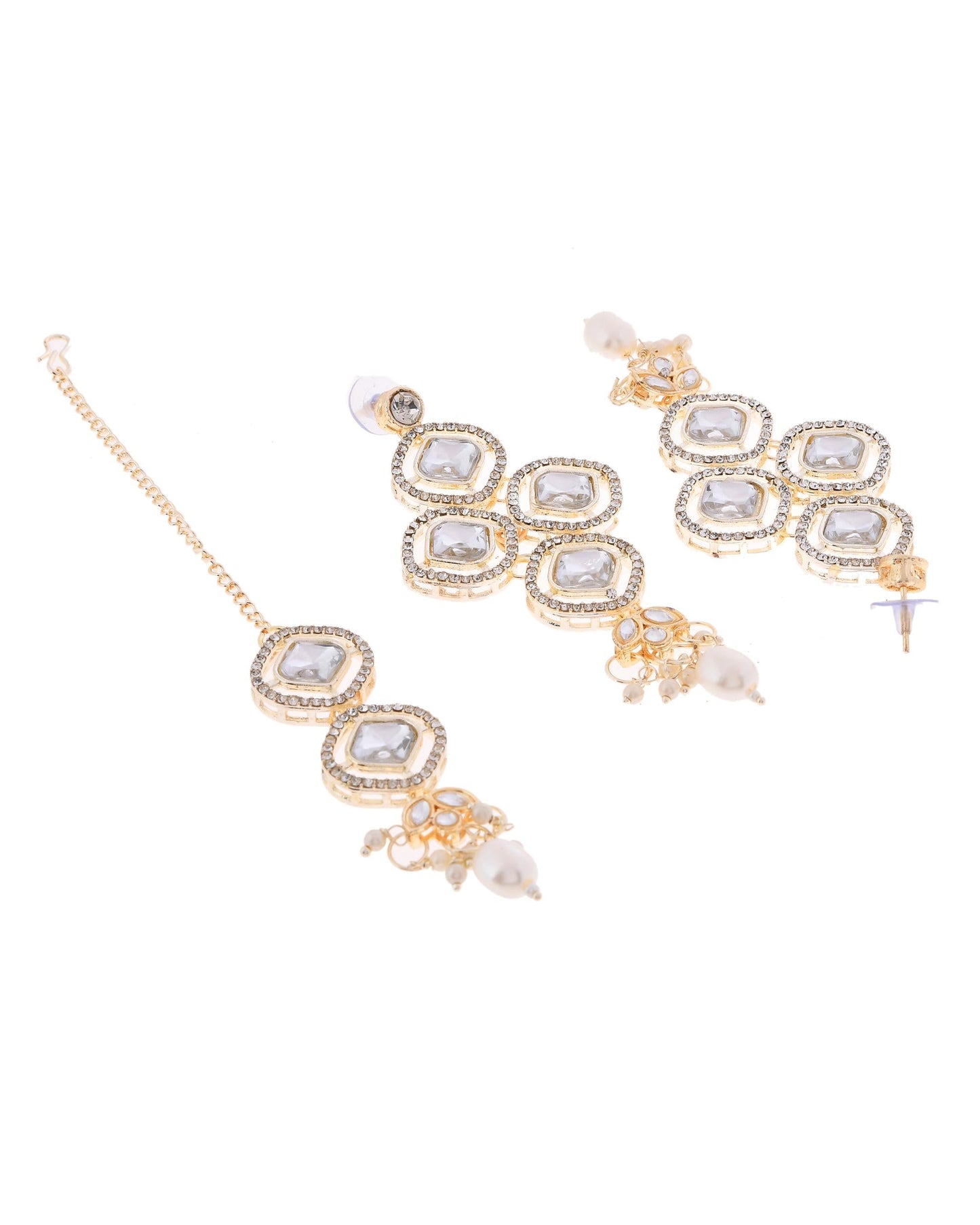 VOJ Gold-Polished Stone With White Beaded Long Jewellery Set - Swadesiicart