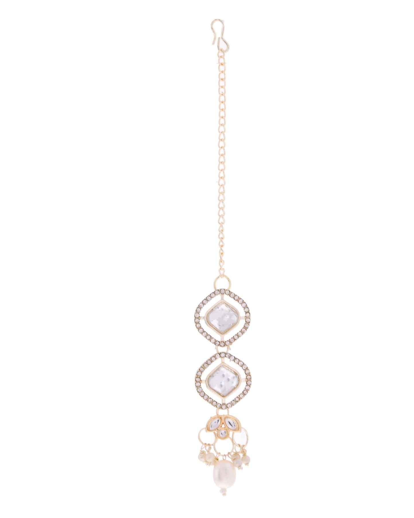 VOJ Gold-Polished Stone With White Beaded Long Jewellery Set - Swadesiicart