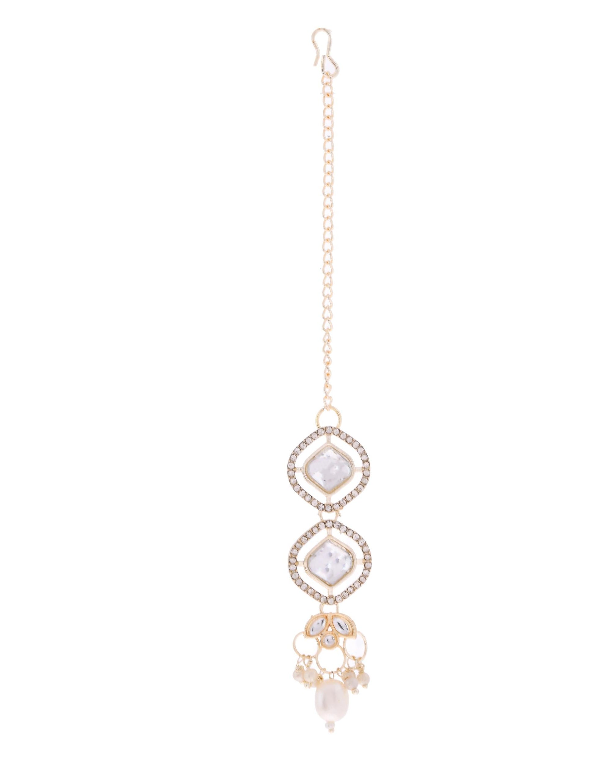 VOJ Gold-Polished Stone With White Beaded Long Jewellery Set - Swadesiicart