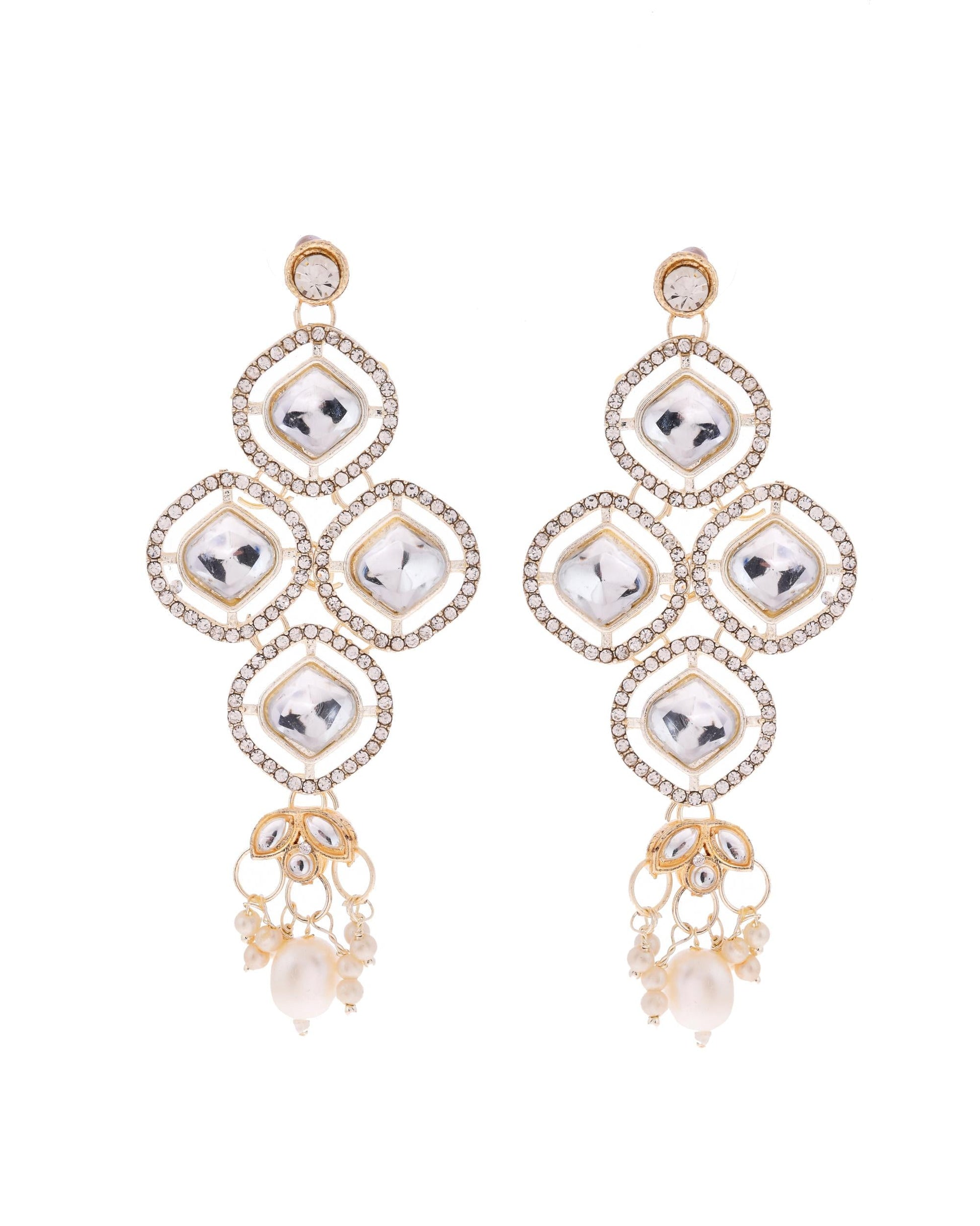 VOJ Gold-Polished Stone With White Beaded Long Jewellery Set - Swadesiicart