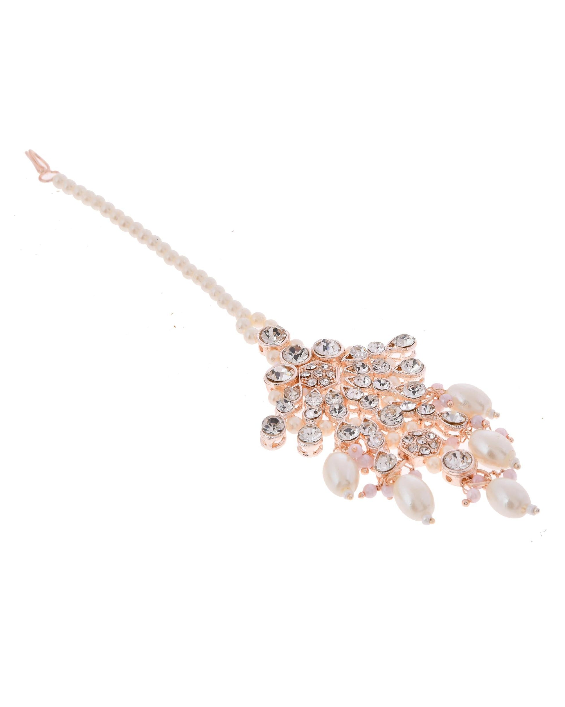 VOJ Gold-Polished Stone Studded Choker Jewellery Set With Maang Tikka - Swadesiicart