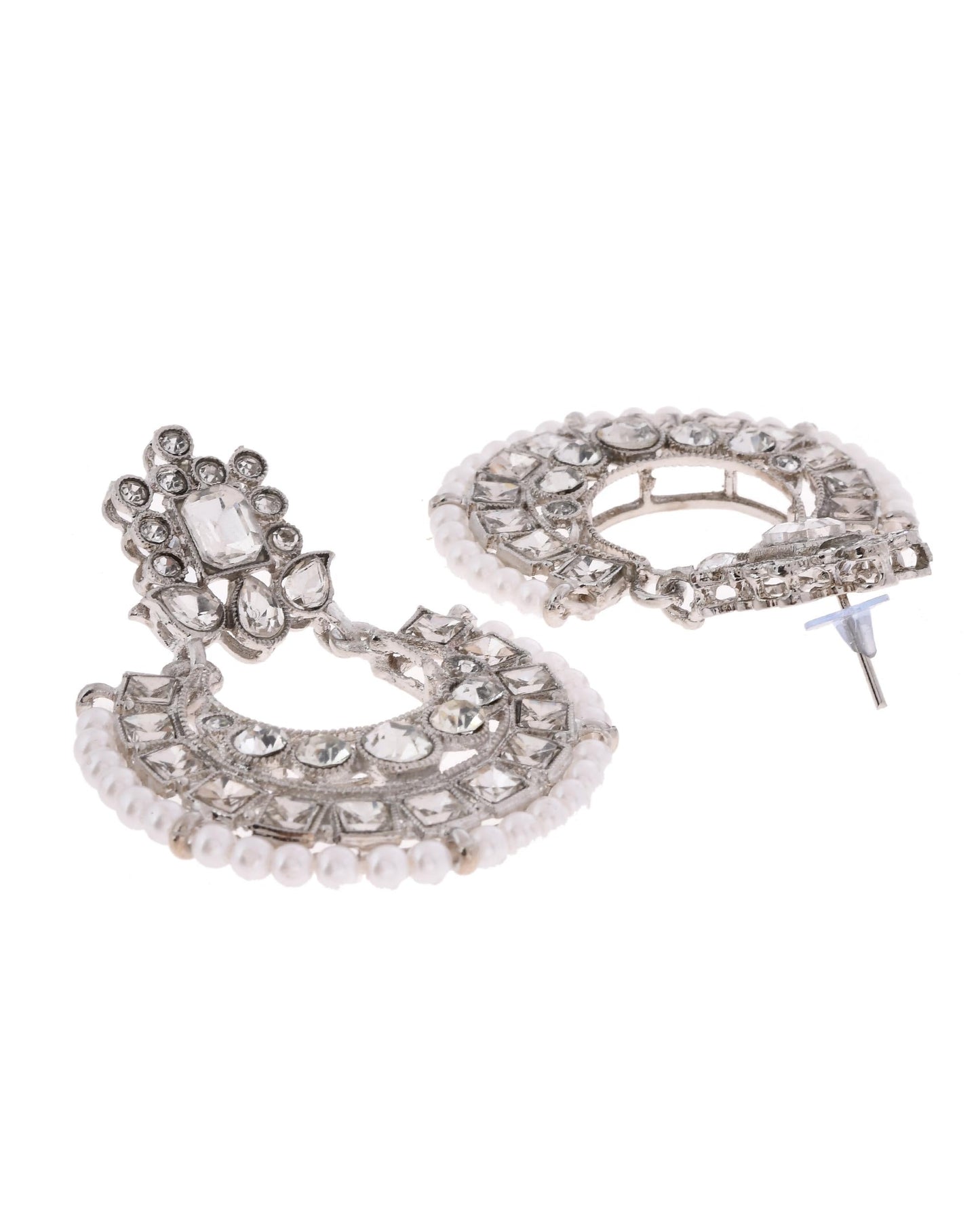VOJ Silver Plated Stone Studded Jewellery Set With Maang Tikka - Swadesiicart