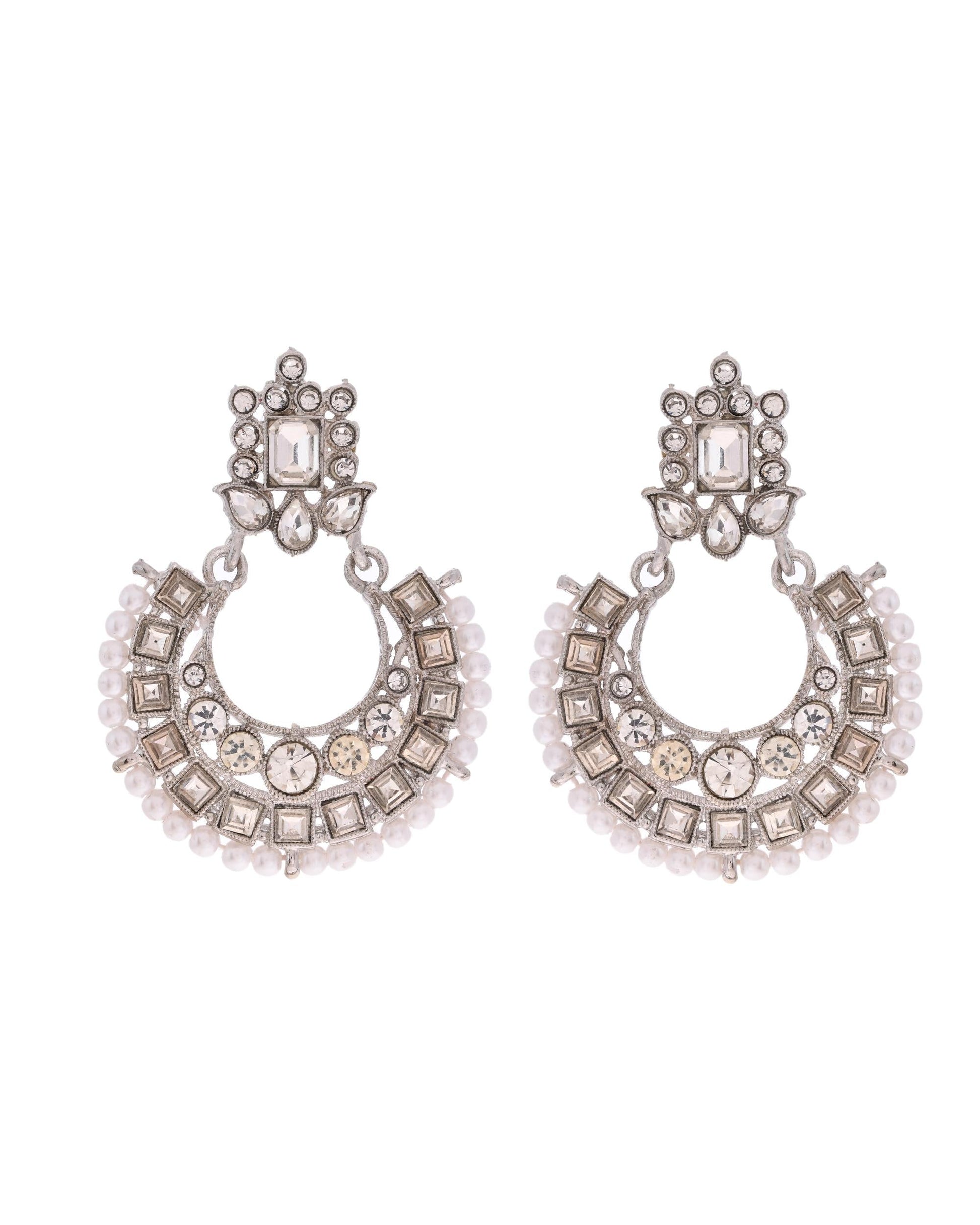 VOJ Silver Plated Stone Studded Jewellery Set With Maang Tikka - Swadesiicart