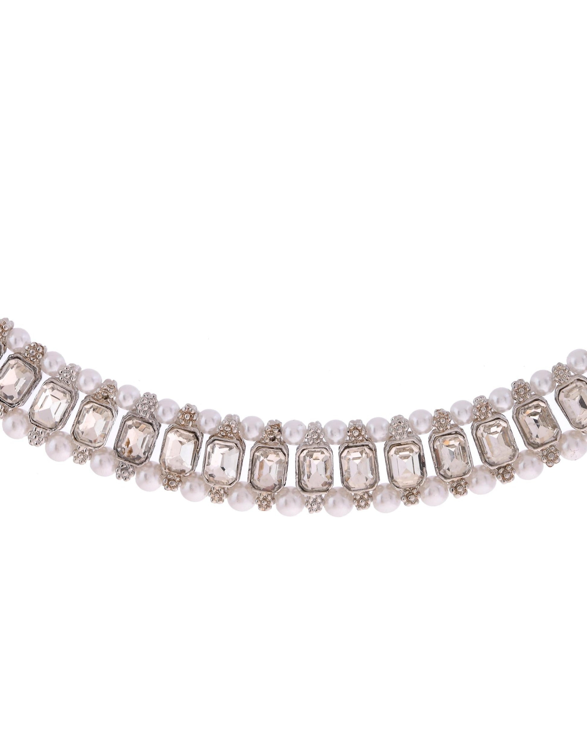 VOJ Silver Plated Stone Studded Jewellery Set With Maang Tikka - Swadesiicart