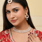 VOJ Gold-Polished Stone And White Beaded Choker Jewellery Set With Maang Tikka | Swadesiicart