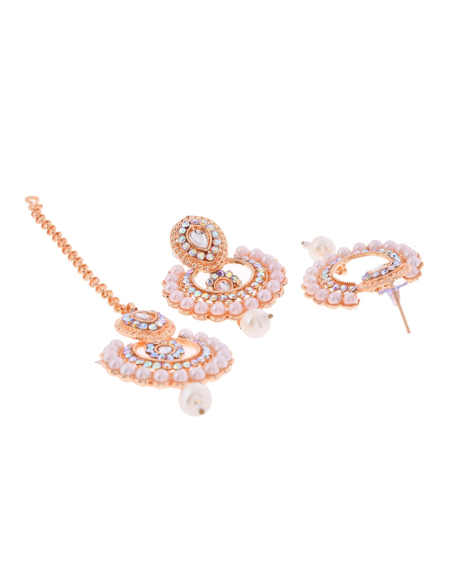 VOJ Gold-Polished Stone And White Beaded Choker Jewellery Set With Maang Tikka | Swadesiicart