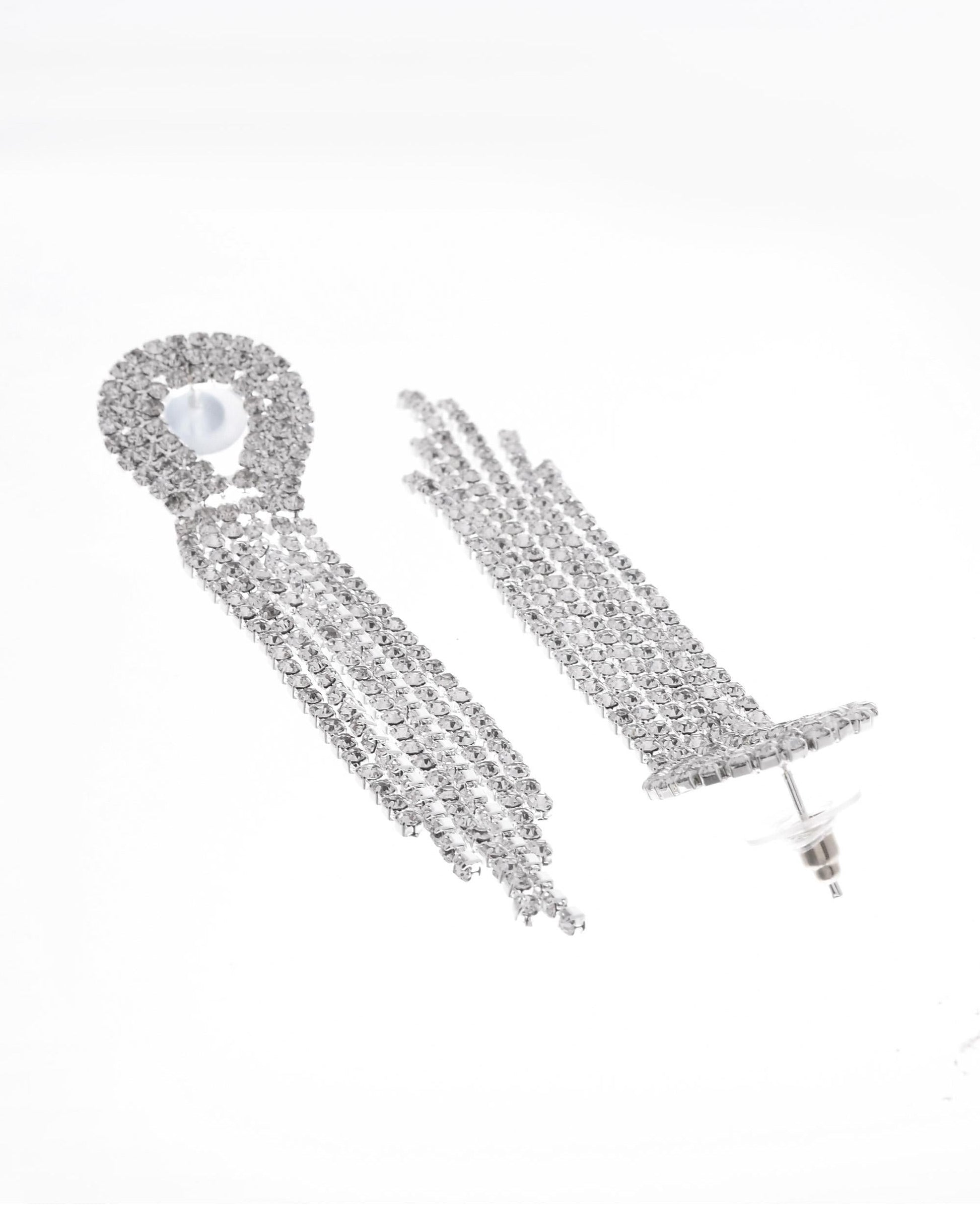 VOJ Silver Plated Stone Studded Necklace With Earrings Set - Swadesiicart