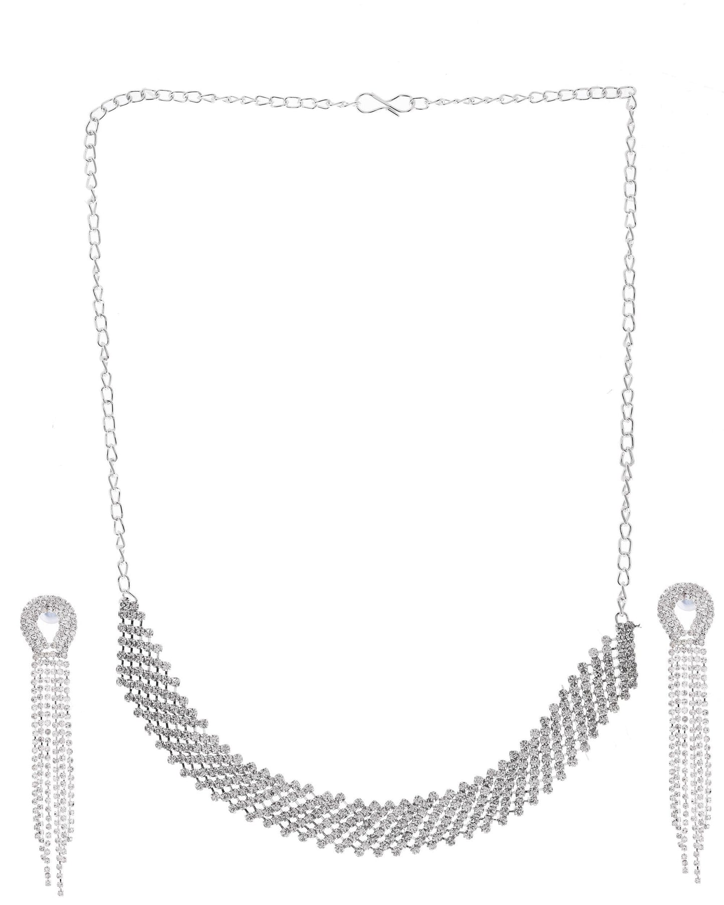 VOJ Silver Plated Stone Studded Necklace With Earrings Set - Swadesiicart