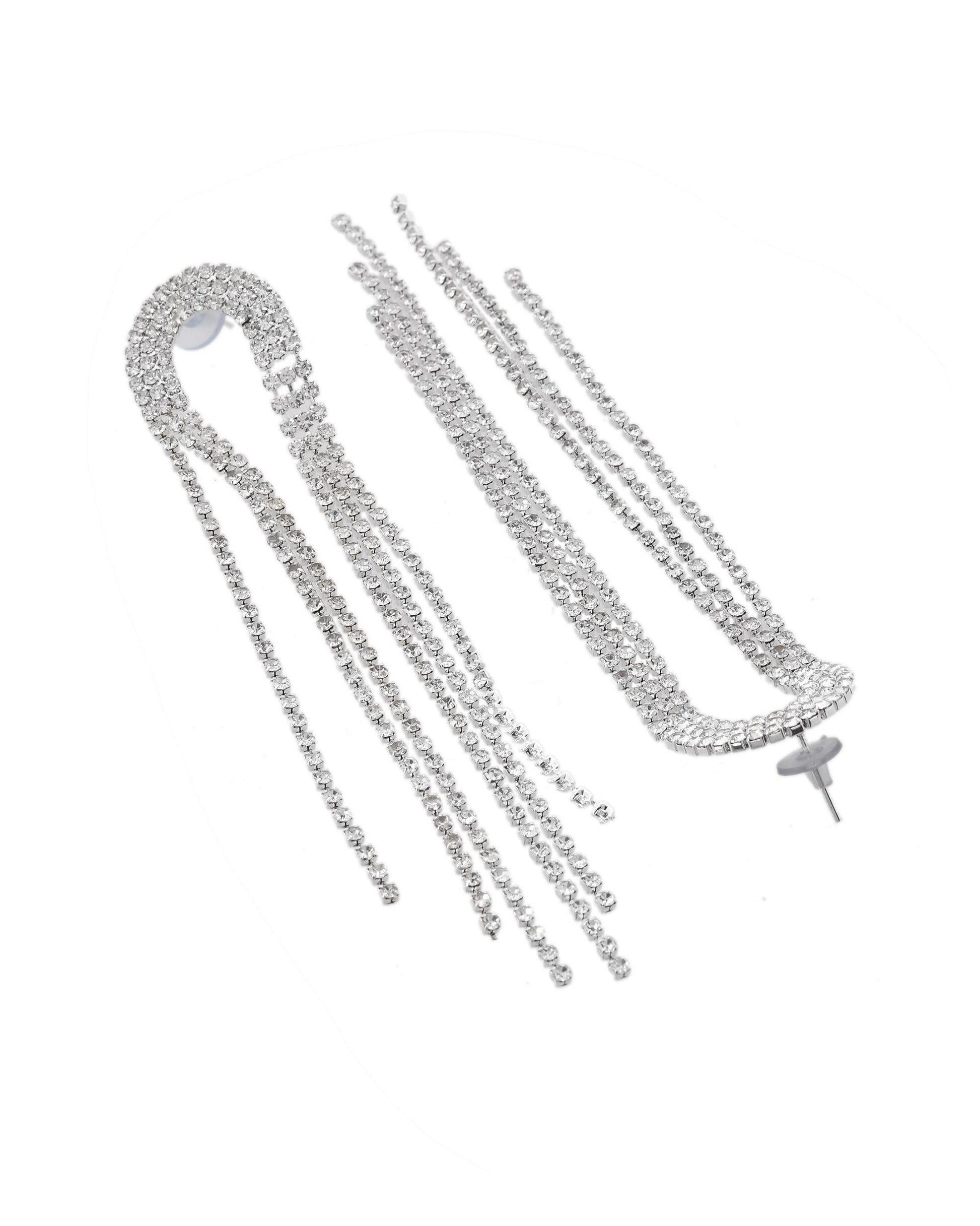 VOJ Silver-Plated Crystals Stone Studded Contemporary Drop Earrings - Swadesiicart