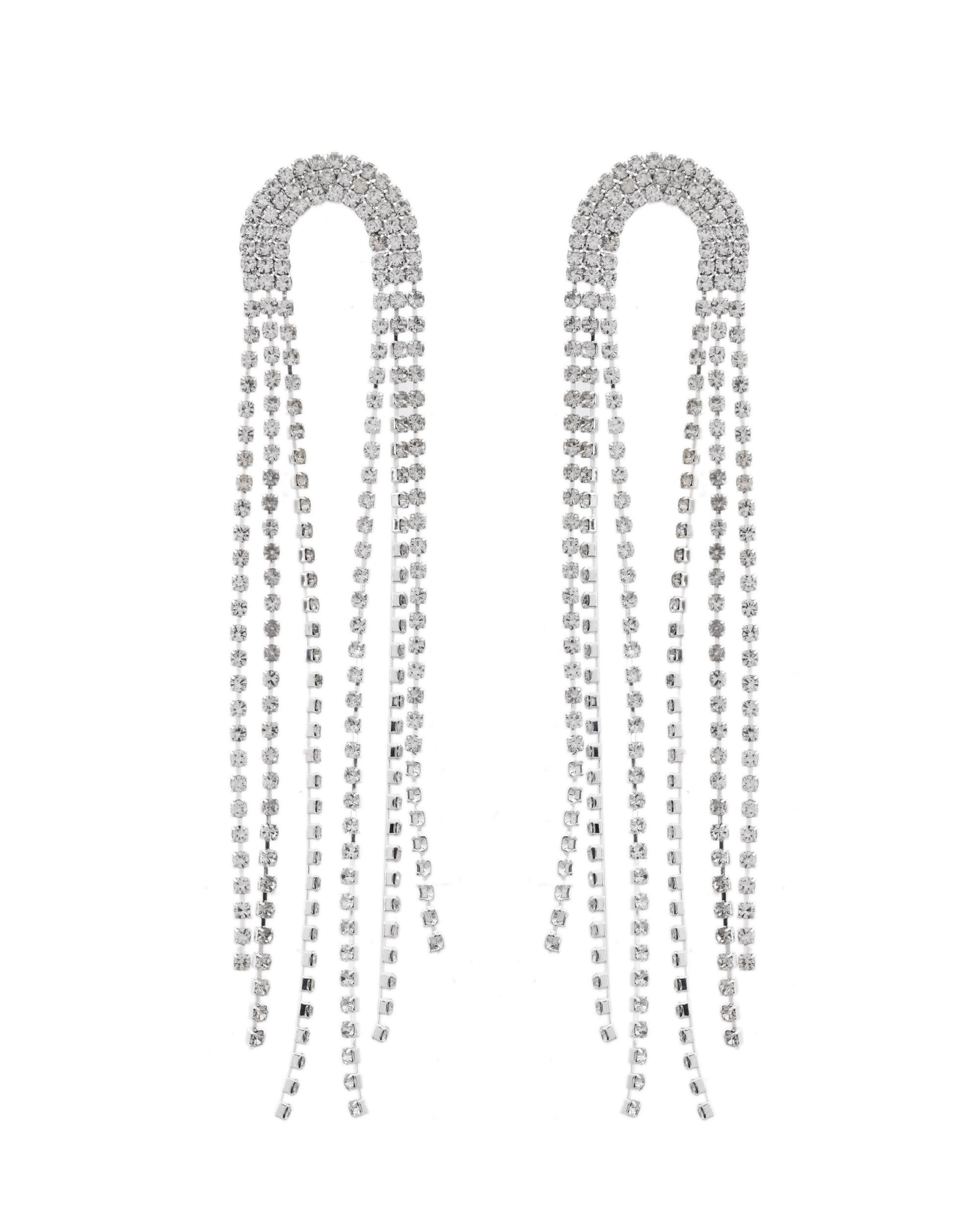 VOJ Silver-Plated Crystals Stone Studded Contemporary Drop Earrings - Swadesiicart