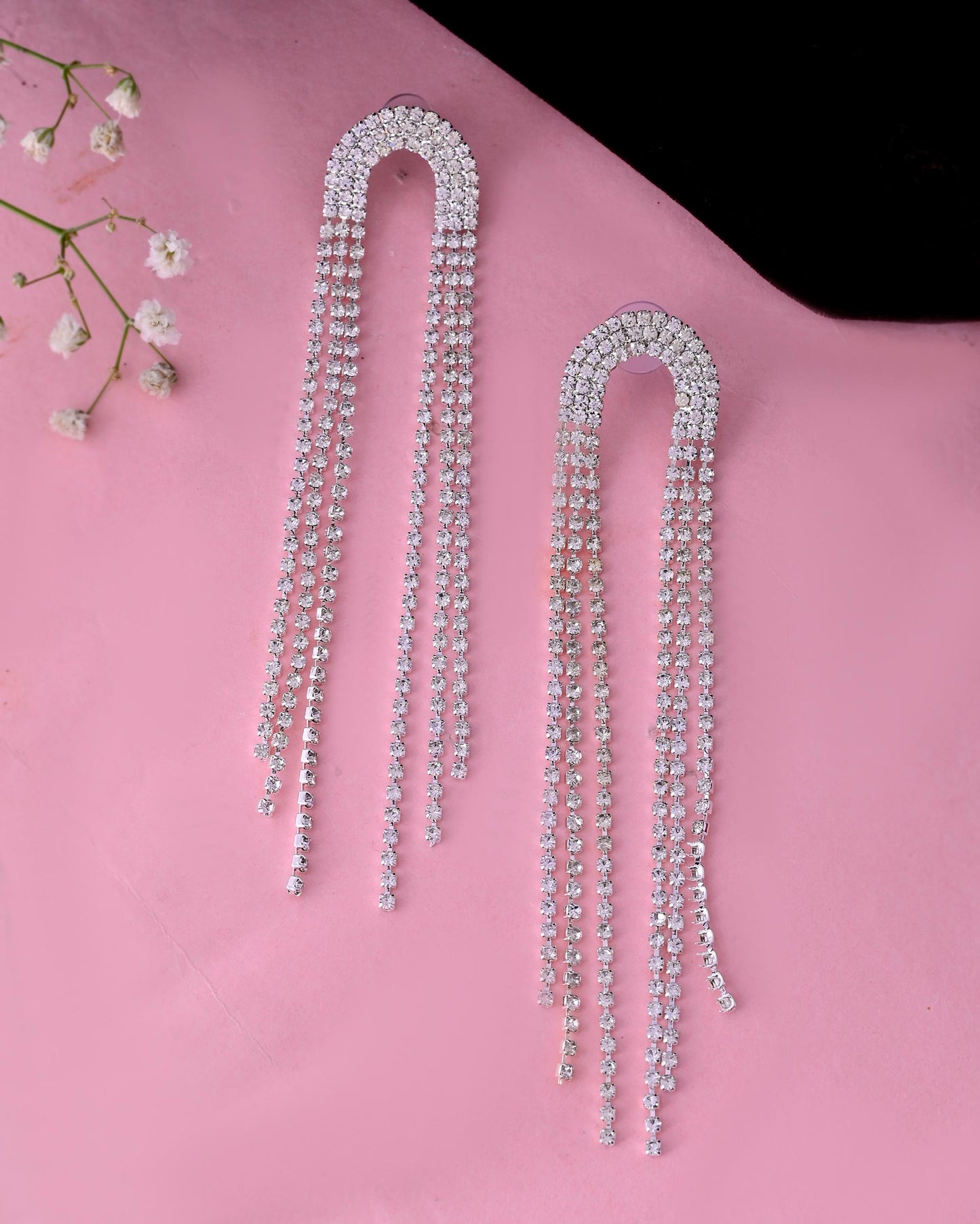 VOJ Silver-Plated Crystals Stone Studded Contemporary Drop Earrings - Swadesiicart