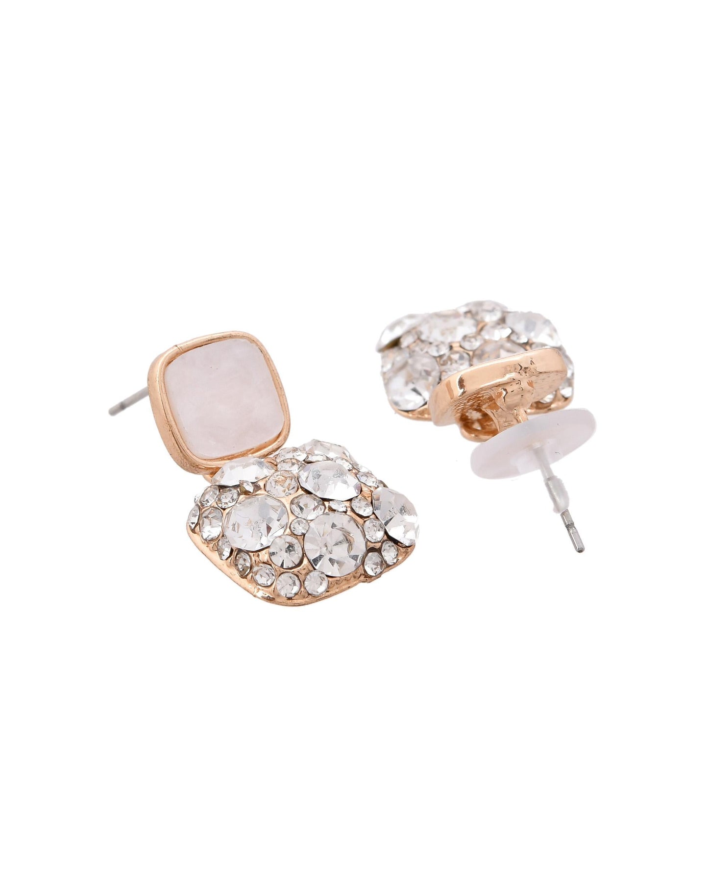 VOJ Stainless Steel Crystal Studded Square Shaped Studs - Swadesiicart