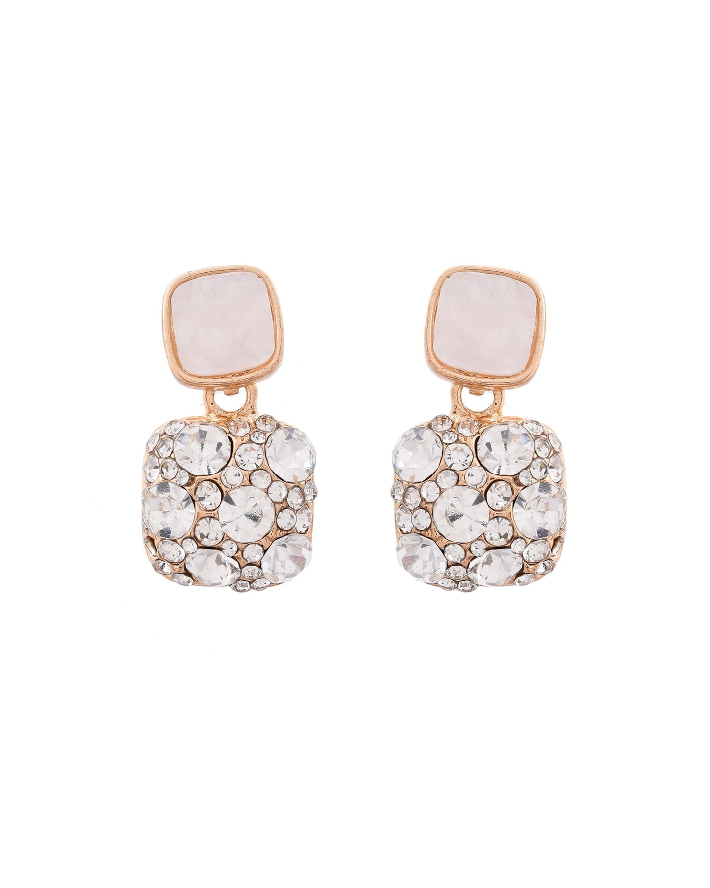 VOJ Stainless Steel Crystal Studded Square Shaped Studs - Swadesiicart