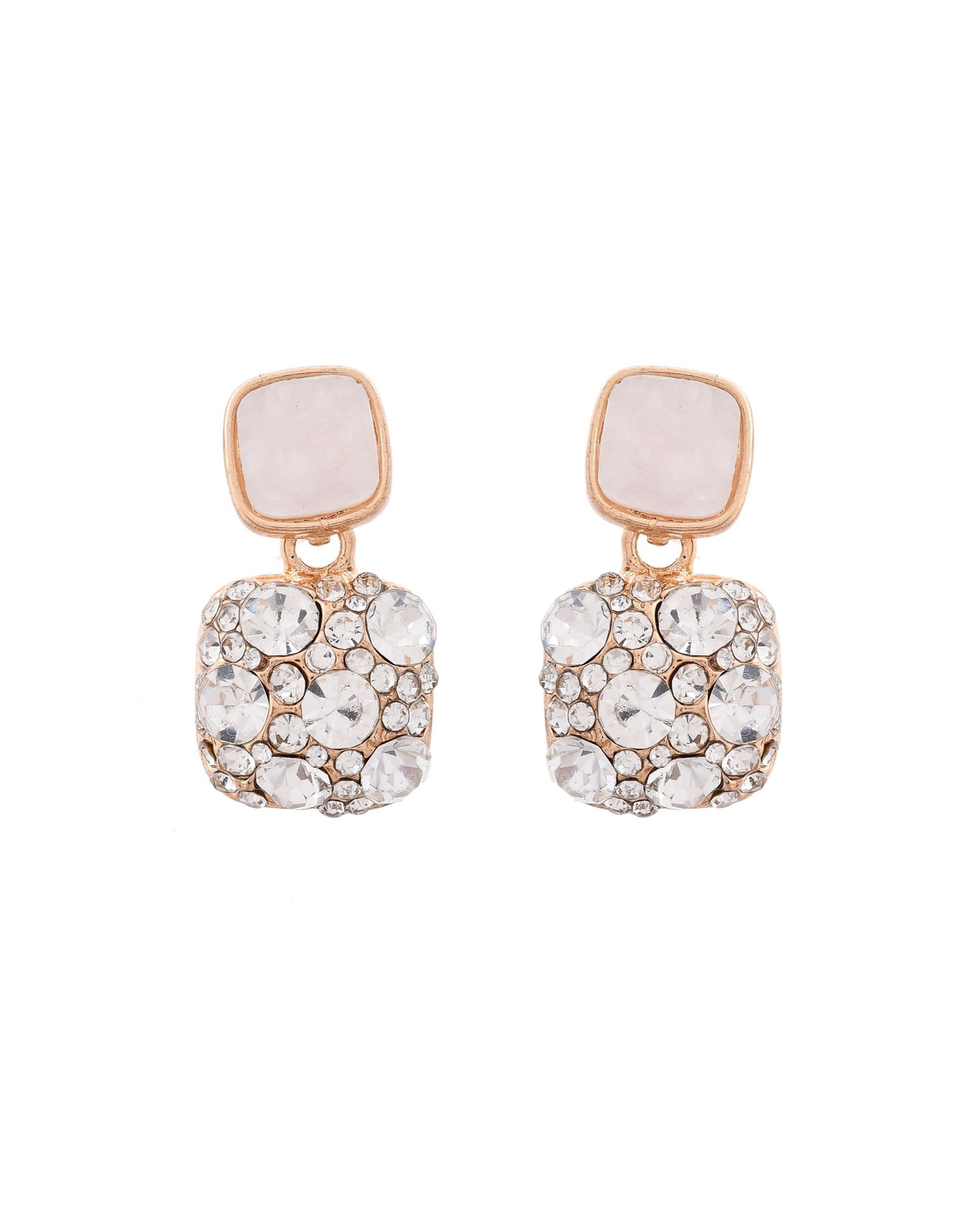 VOJ Stainless Steel Crystal Studded Square Shaped Studs - Swadesiicart