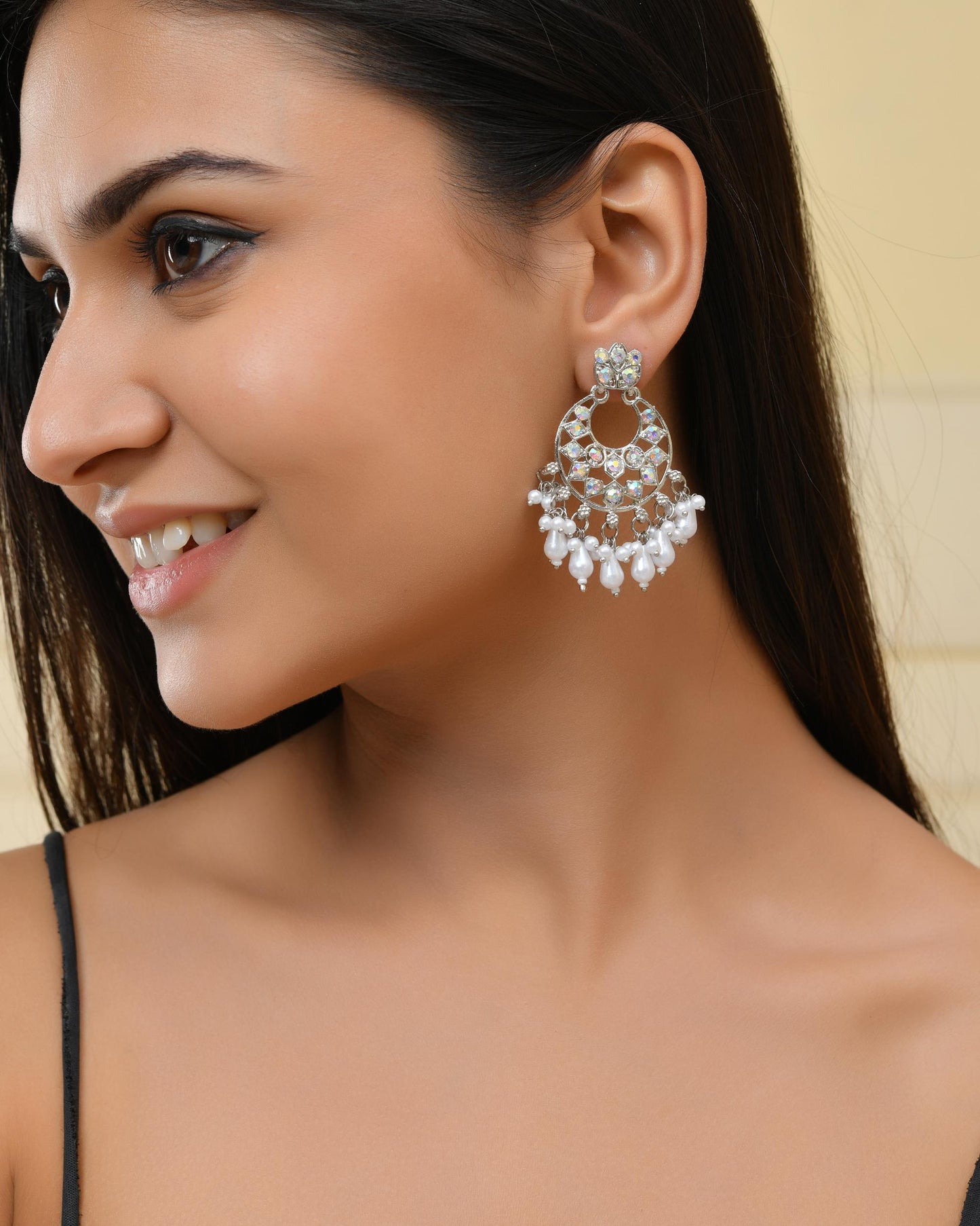 VOJ Silver Plated Stone Studded Studs Earrings - Swadesiicart