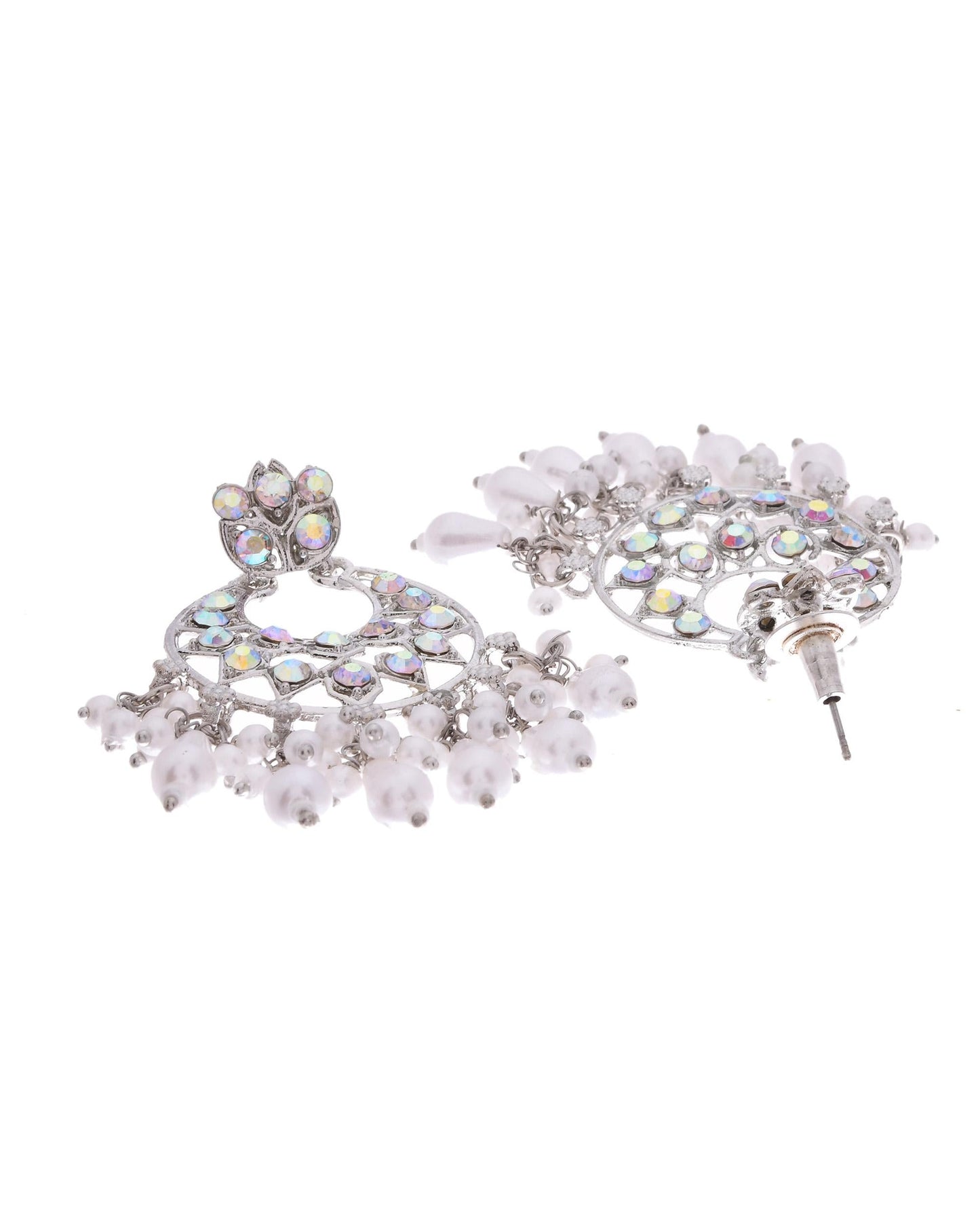 VOJ Silver Plated Stone Studded Studs Earrings - Swadesiicart