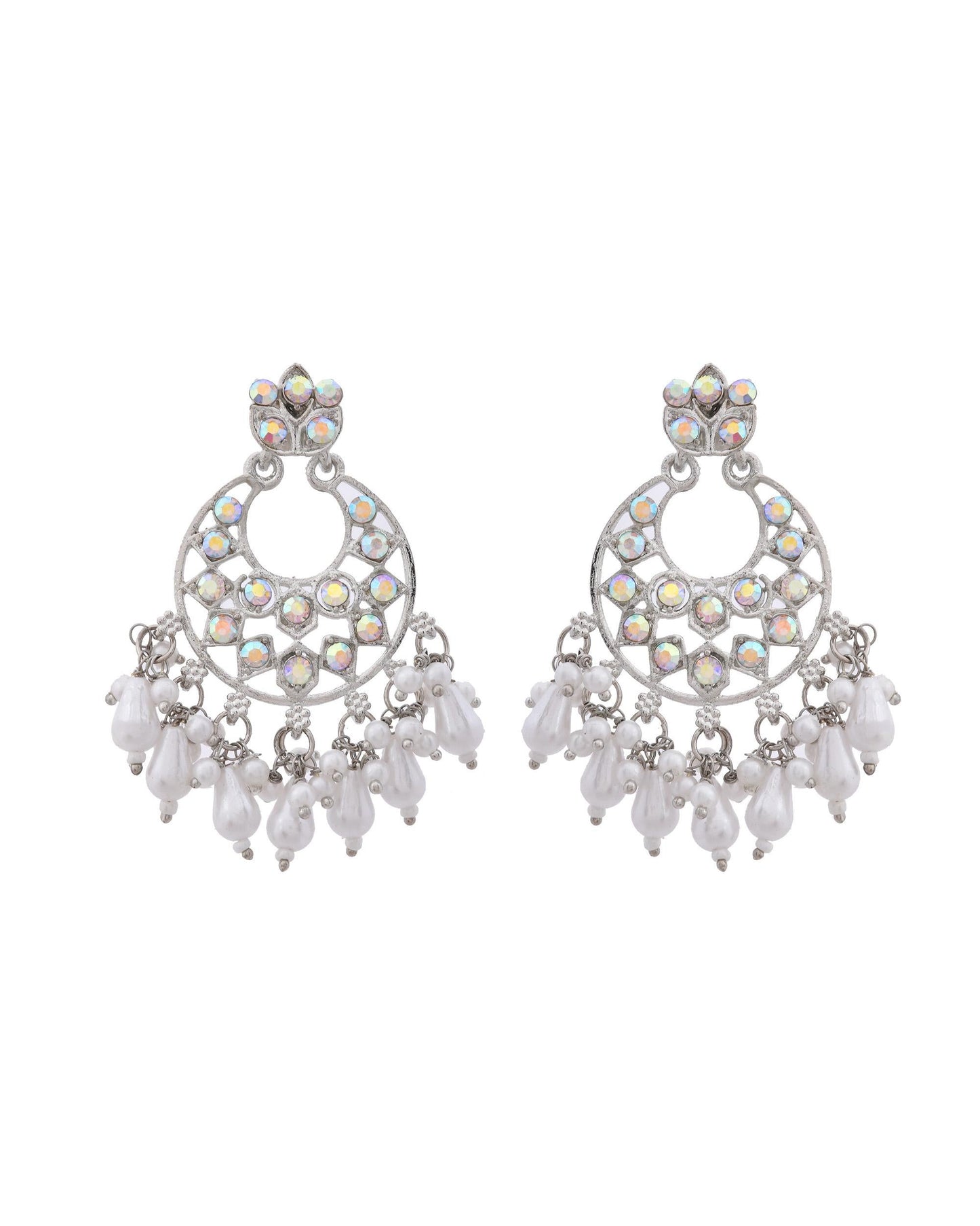 VOJ Silver Plated Stone Studded Studs Earrings - Swadesiicart