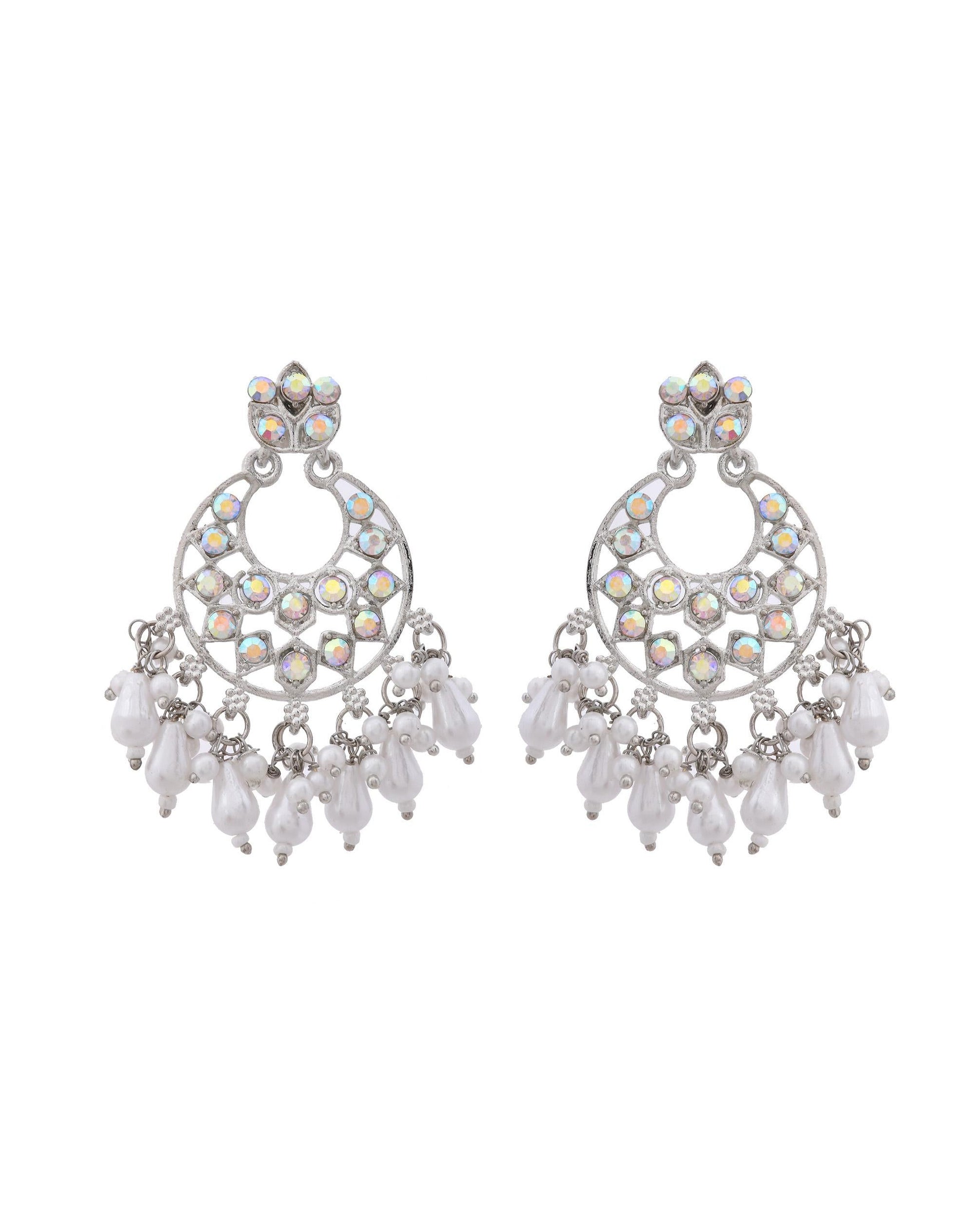 VOJ Silver Plated Stone Studded Studs Earrings - Swadesiicart