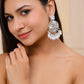 VOJ Silver Plated Stone Studded Crescent Shaped Earrings - Swadesiicart