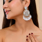 VOJ Silver Plated Stone Studded Crescent Shaped Earrings - Swadesiicart