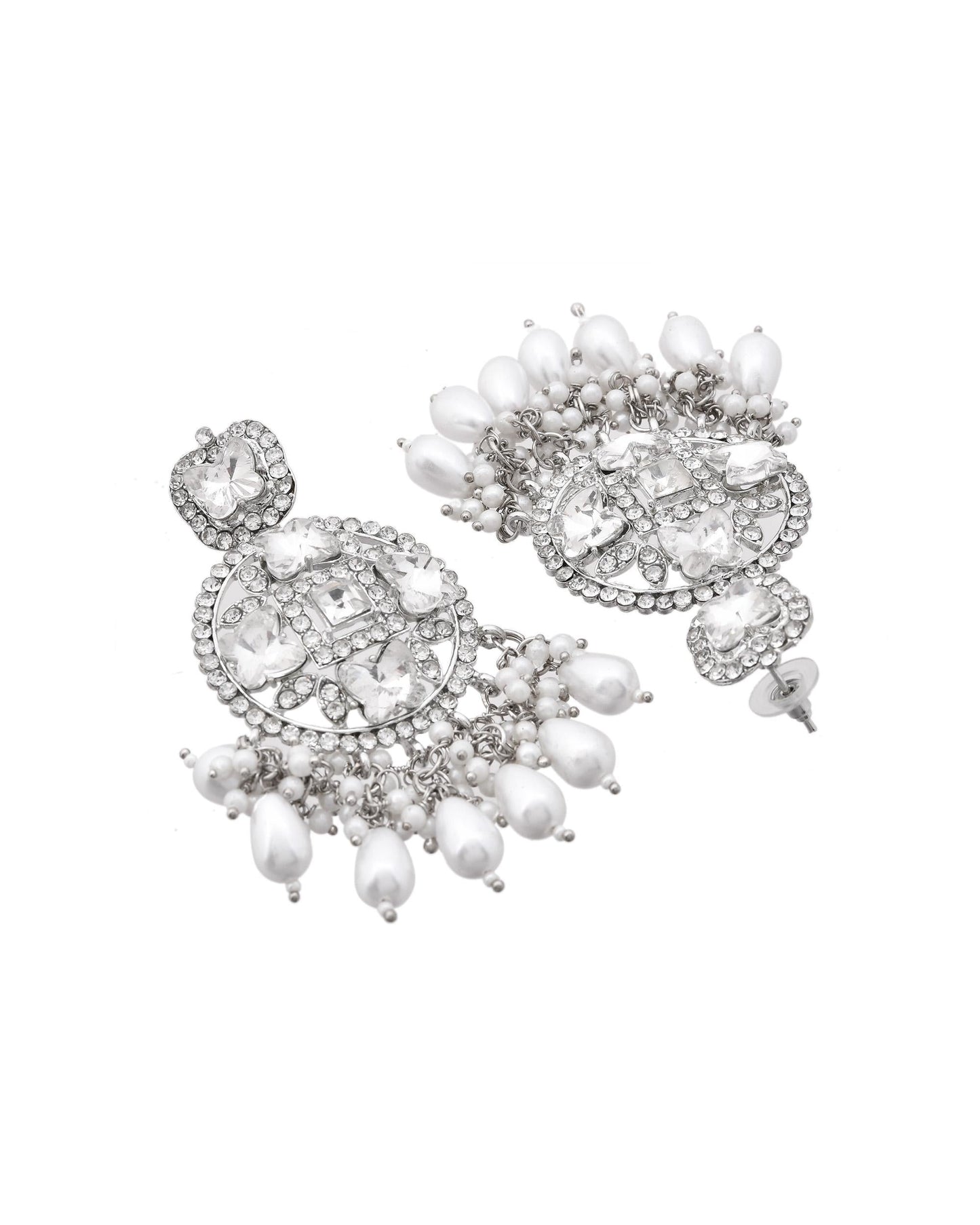 VOJ Silver Plated Stone Studded Crescent Shaped Earrings - Swadesiicart