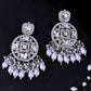 VOJ Silver Plated Stone Studded Crescent Shaped Earrings - Swadesiicart