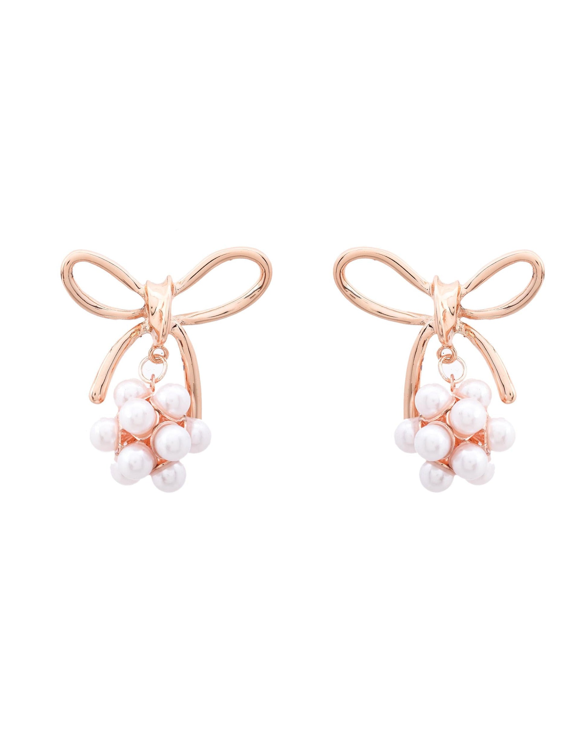 VOJ Rose Gold-Polished Pearl With Bow Shaped Designer Earrings - Swadesiicart
