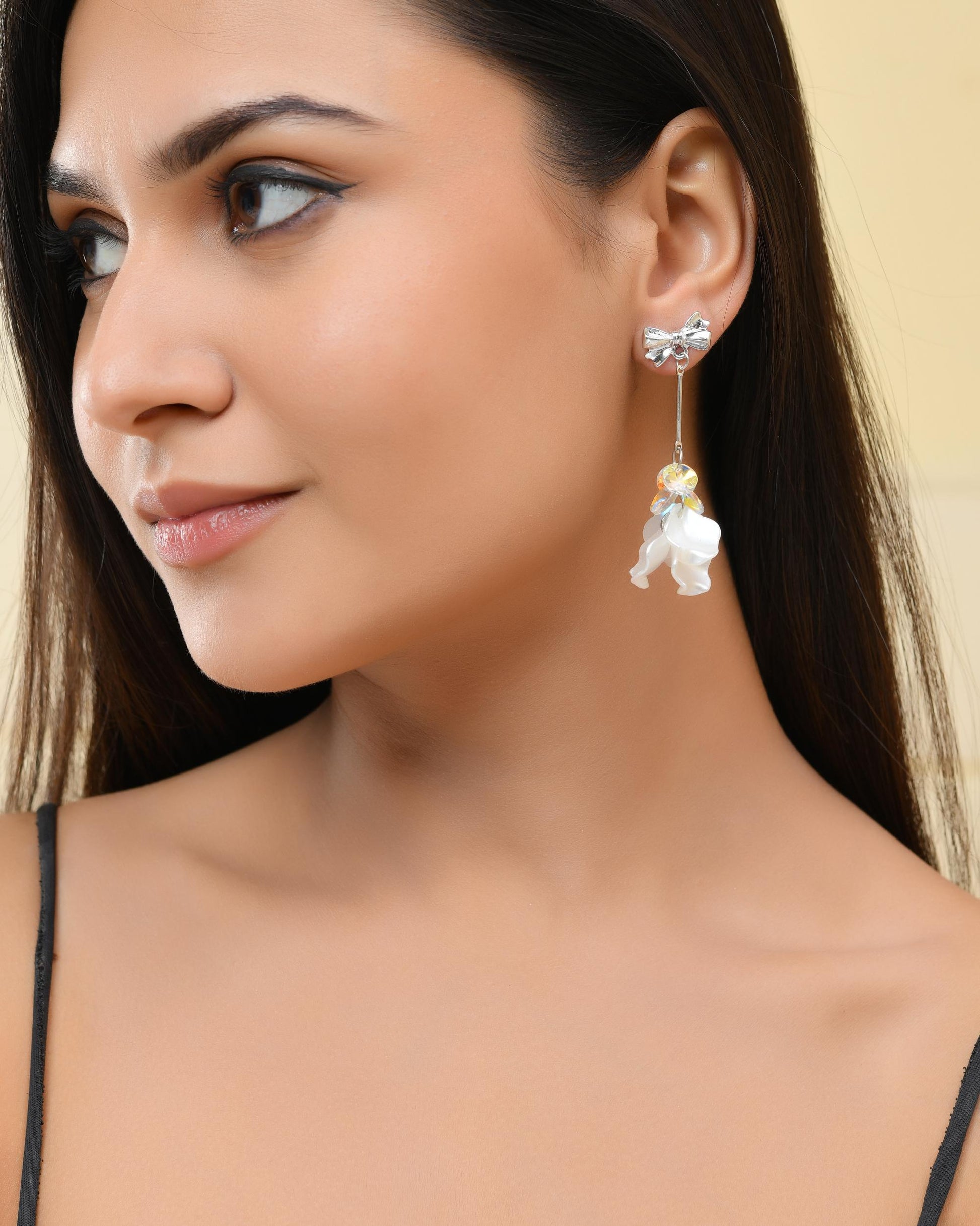 VOJ Silver Plated Bow Drop Earrings - Swadesiicart